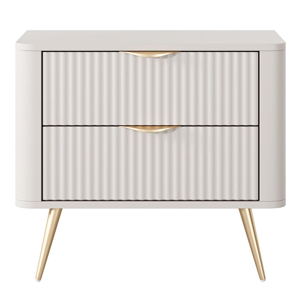 Lomadox Nachttisch LANGON-167, beige mit Rillenfront, 63 cm breit, 2 Schubladen