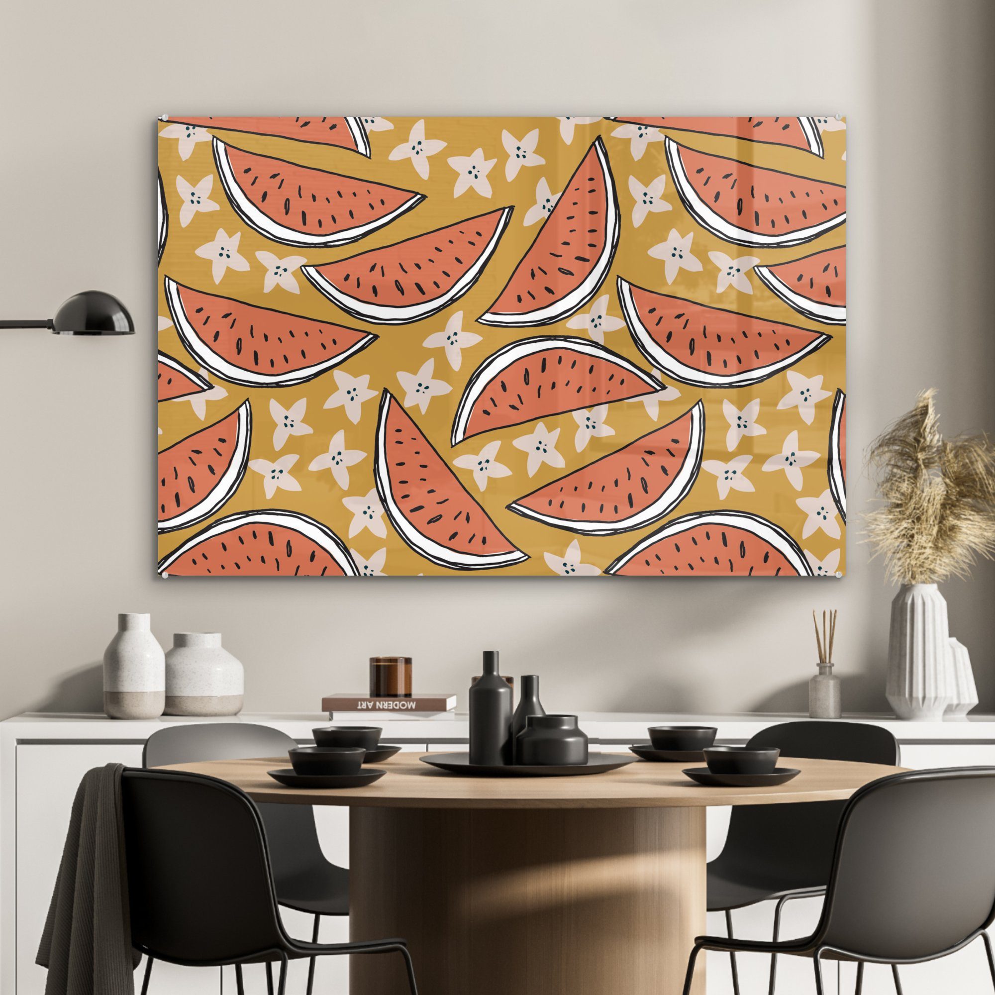 MuchoWow Acrylglasbild Sommer - Sterne St), & - Schlafzimmer Wohnzimmer Acrylglasbilder Wassermelone, (1