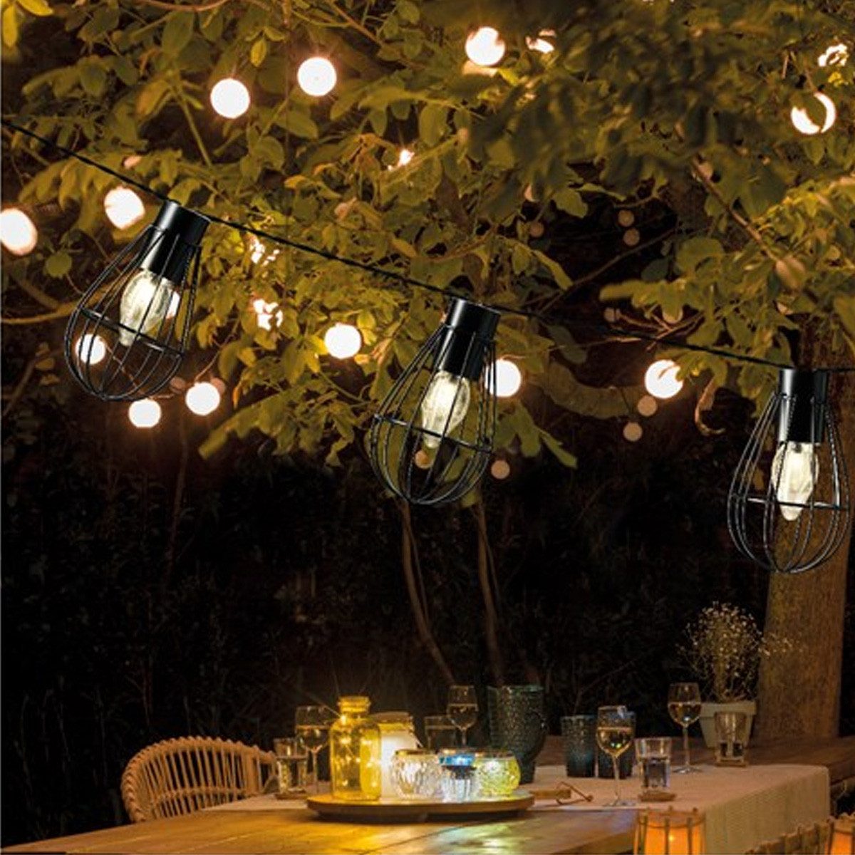 MARELIDA LED-Lichterkette LED Solar Lichterkette INDUSTRIAL 8 Gitterlampen Garten Balkon 1,5m, 8-flammig