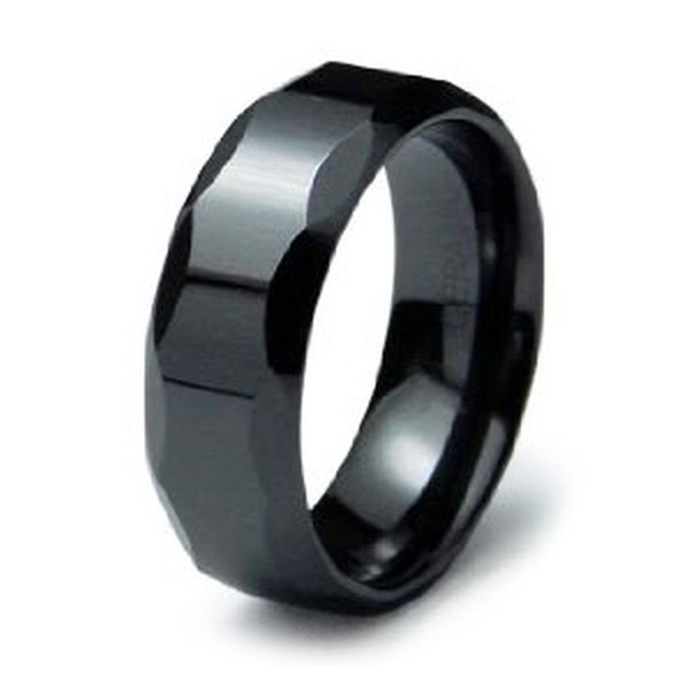 Partnerring "YIN YANG" Facettierter tiefschwarzer Ceramic Ring "BLACK"