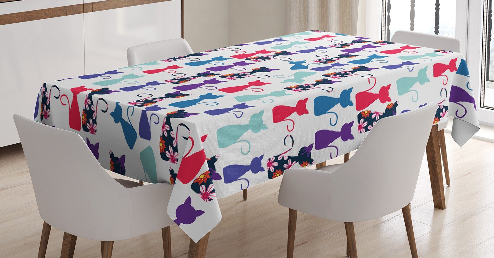 Abakuhaus Tischdecke Farbfest Waschbar Für den Außen Bereich geeignet Klare Farben, Kätzchen Baby-Katzen Blumen Farben | Tischdecken