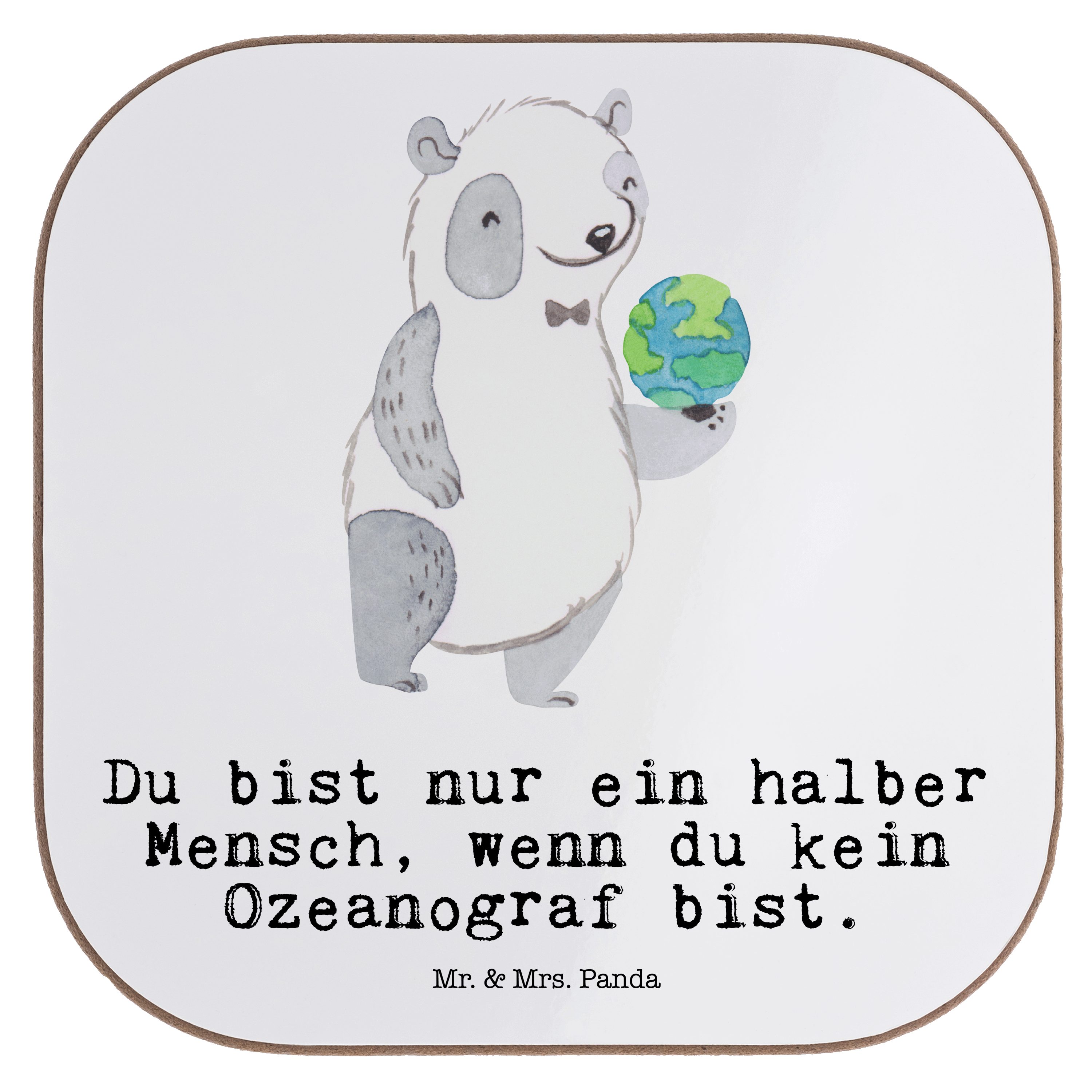 Mr. & Mrs. Panda Getränkeuntersetzer Ozeanograf mit Herz - Weiß - Geschenk, Bierdeckel, Naturwissenschaftl, 1-tlg.