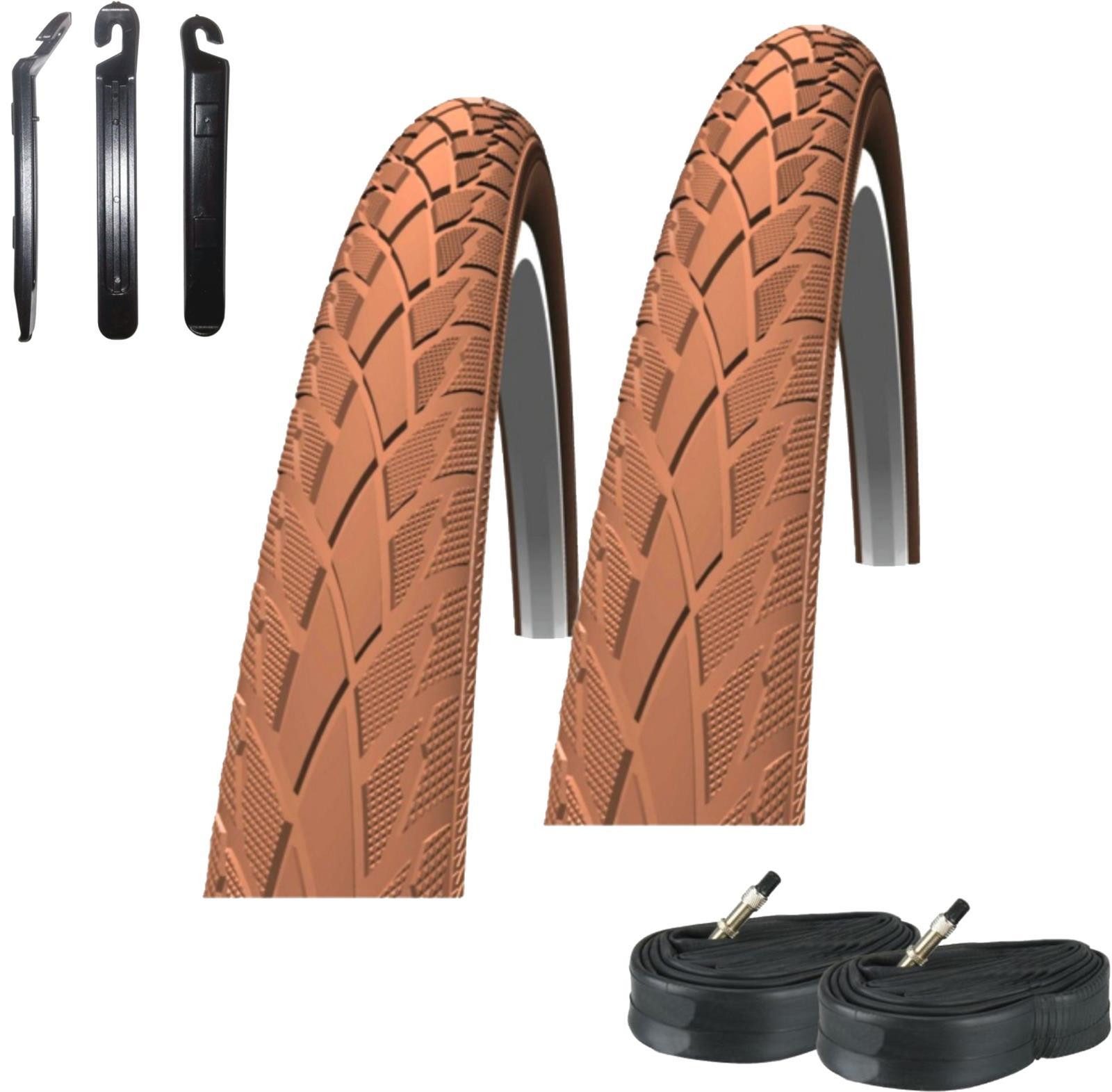 maxxi4you Fahrradreifen 2 x Schwalbe Road Cruiser 28 x 1,60 Braun/Reflex + 2 x DV17 inkl. RH