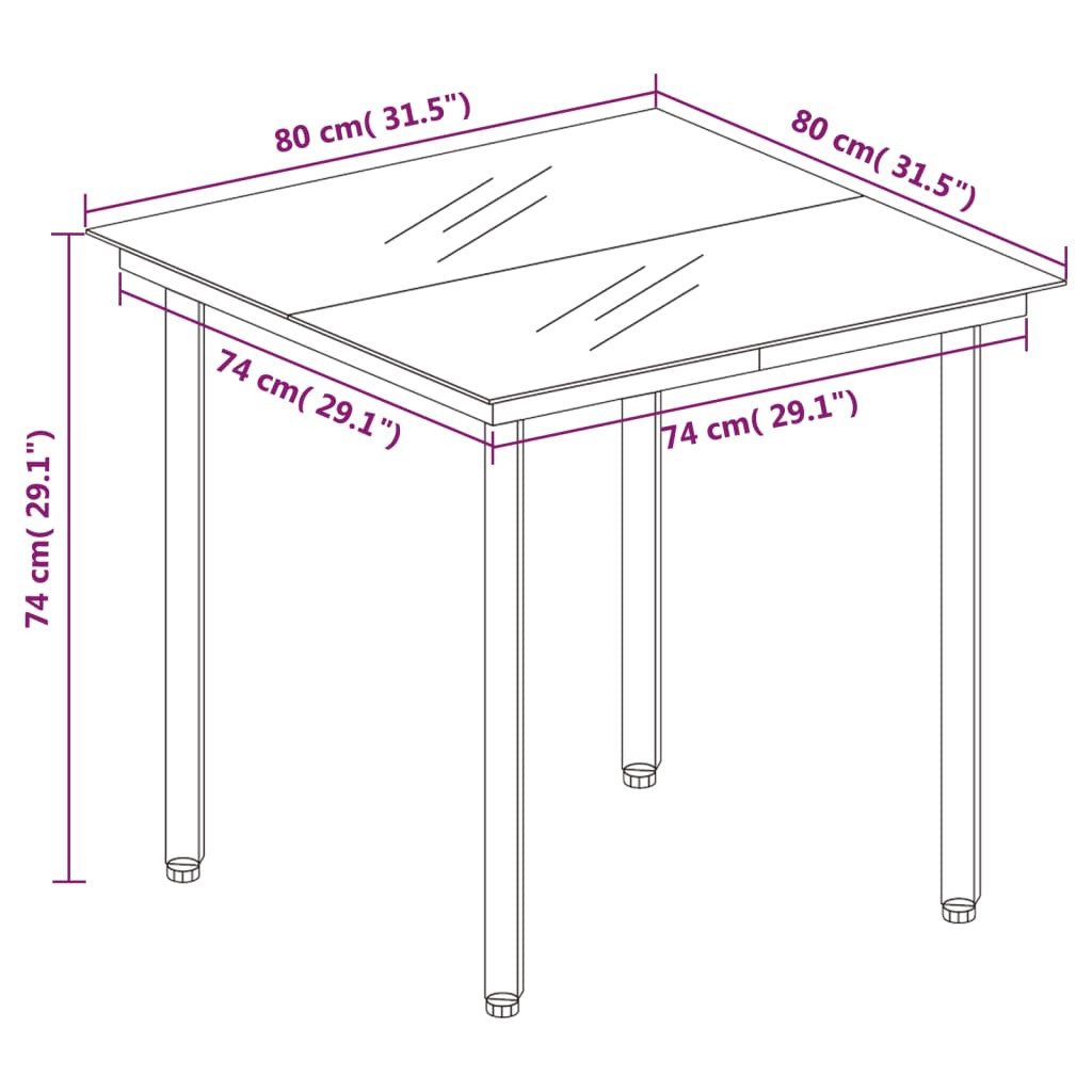 vidaXL Gartentisch 80 x 80 x 74 cm Garten-Esstisch Schwarz 80x80x74 cm Stahl und Glas