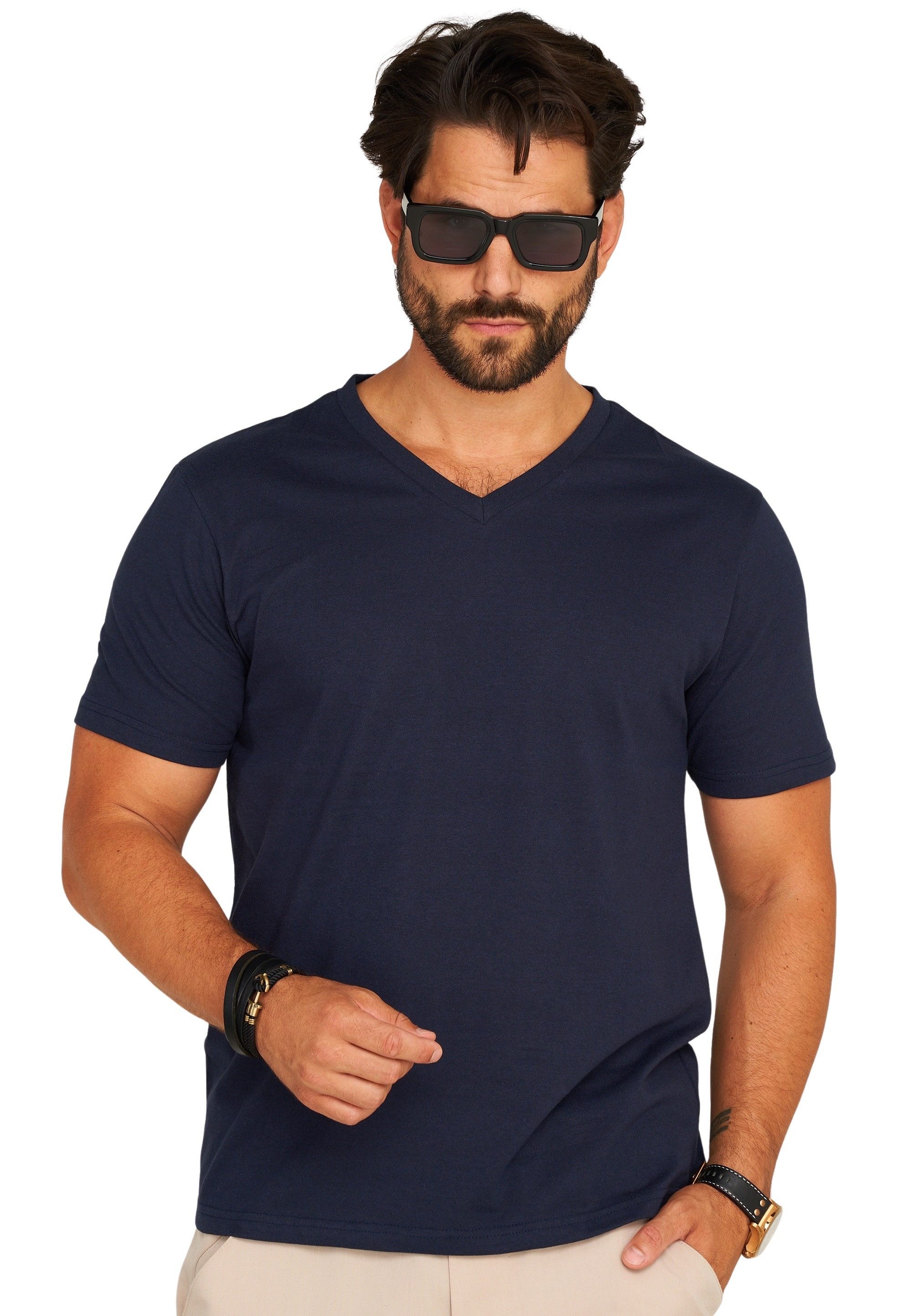 DAILY COTTON T-Shirt BASETEEV (Packung, 3er-Pack) Herren Basic Kurzarm Shirt V-Neck V-Ausschnitt
