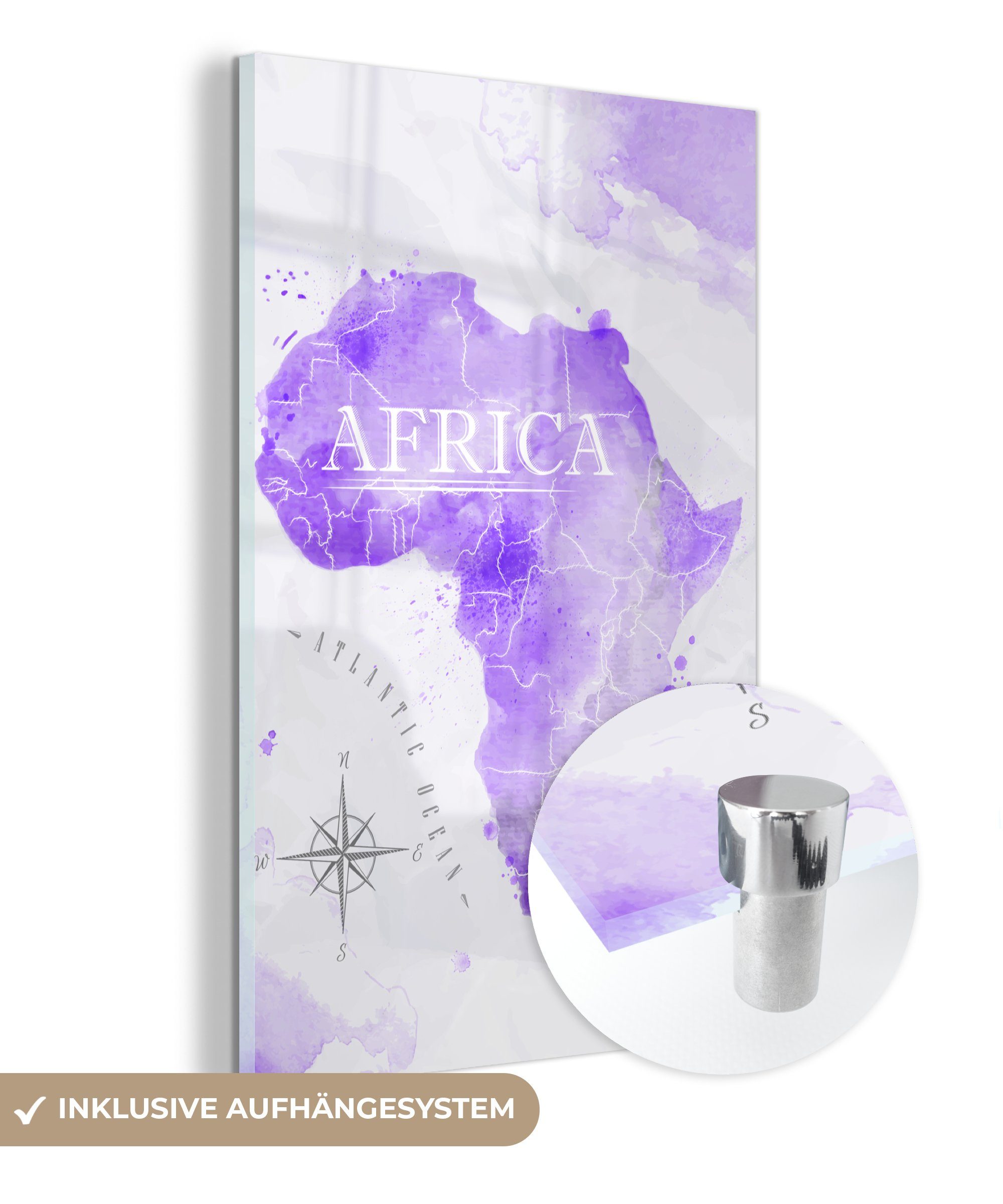 MuchoWow Karten - - Afrika (1 auf St), Aquarell, - Glas - Foto Wanddekoration Glasbilder auf Glas Acrylglasbild - Wandbild Bilder