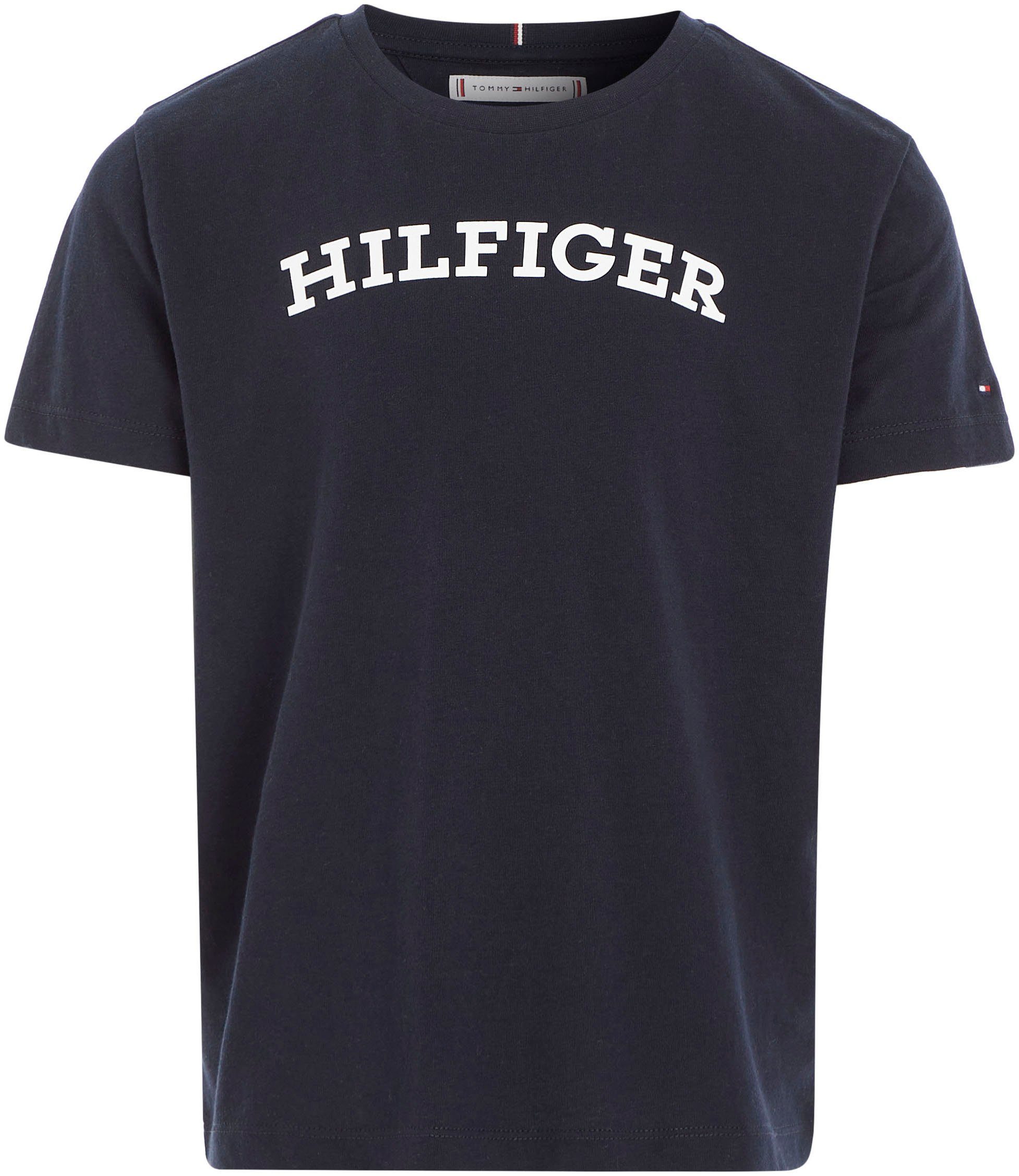 Tommy Hilfiger T-Shirt MONOTYPE TEE Hilfiger-Logoschriftzug auf modischem Brust S/S dunkelblau mit der