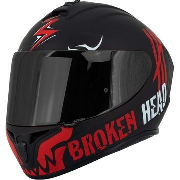 Broken Head Motocrosshelm Broken Head Integralhelm Adrenalin Therapy 4X Rot + Schwarzes Visier (Mit schwarzer MX-Brille), Mit zwei Verschlüssen!