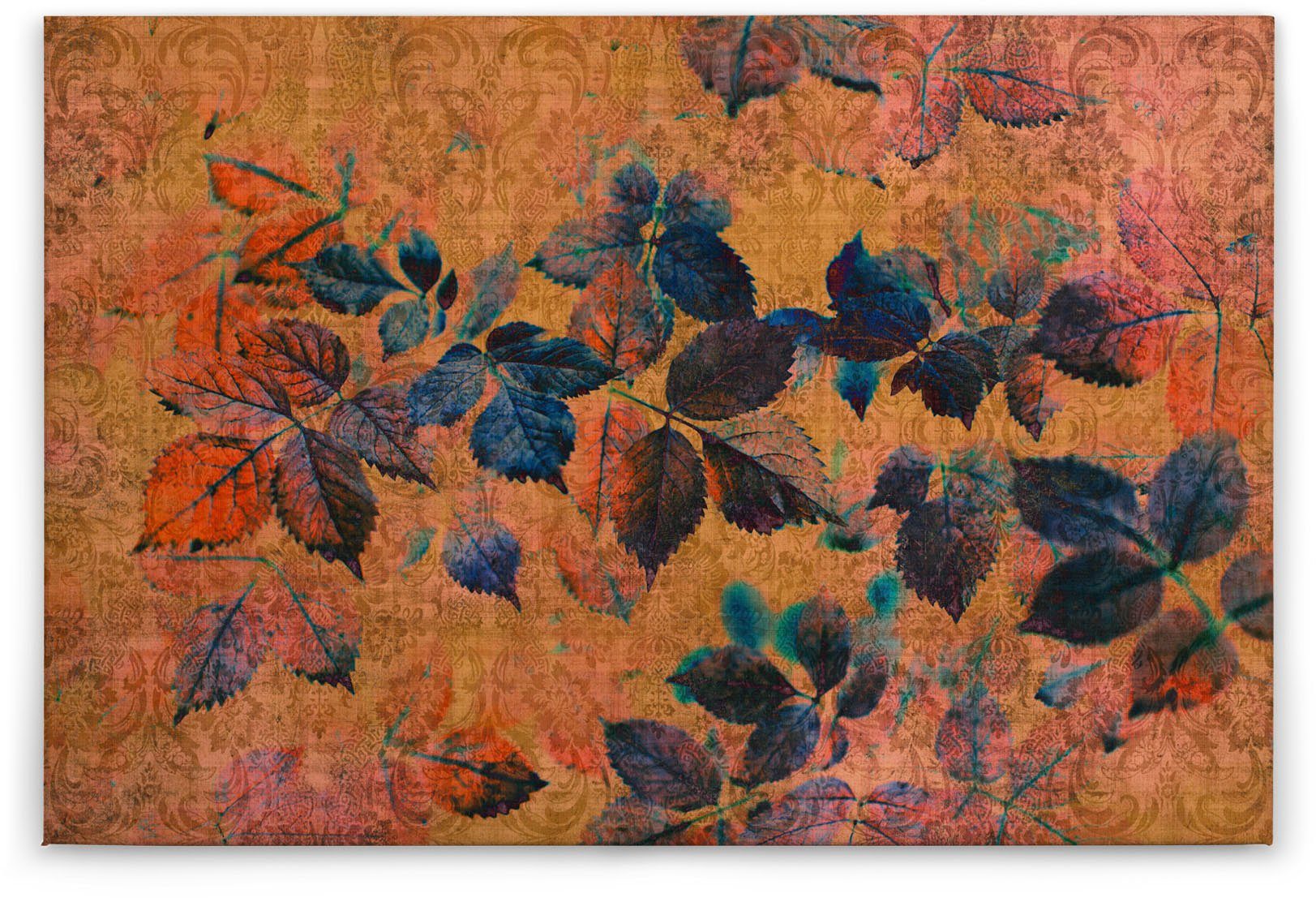 Keilrahmen Bild Leinwandbild Blumen summer, A.S. Floral Blätter orange, blau (1 St), indian Natur Création