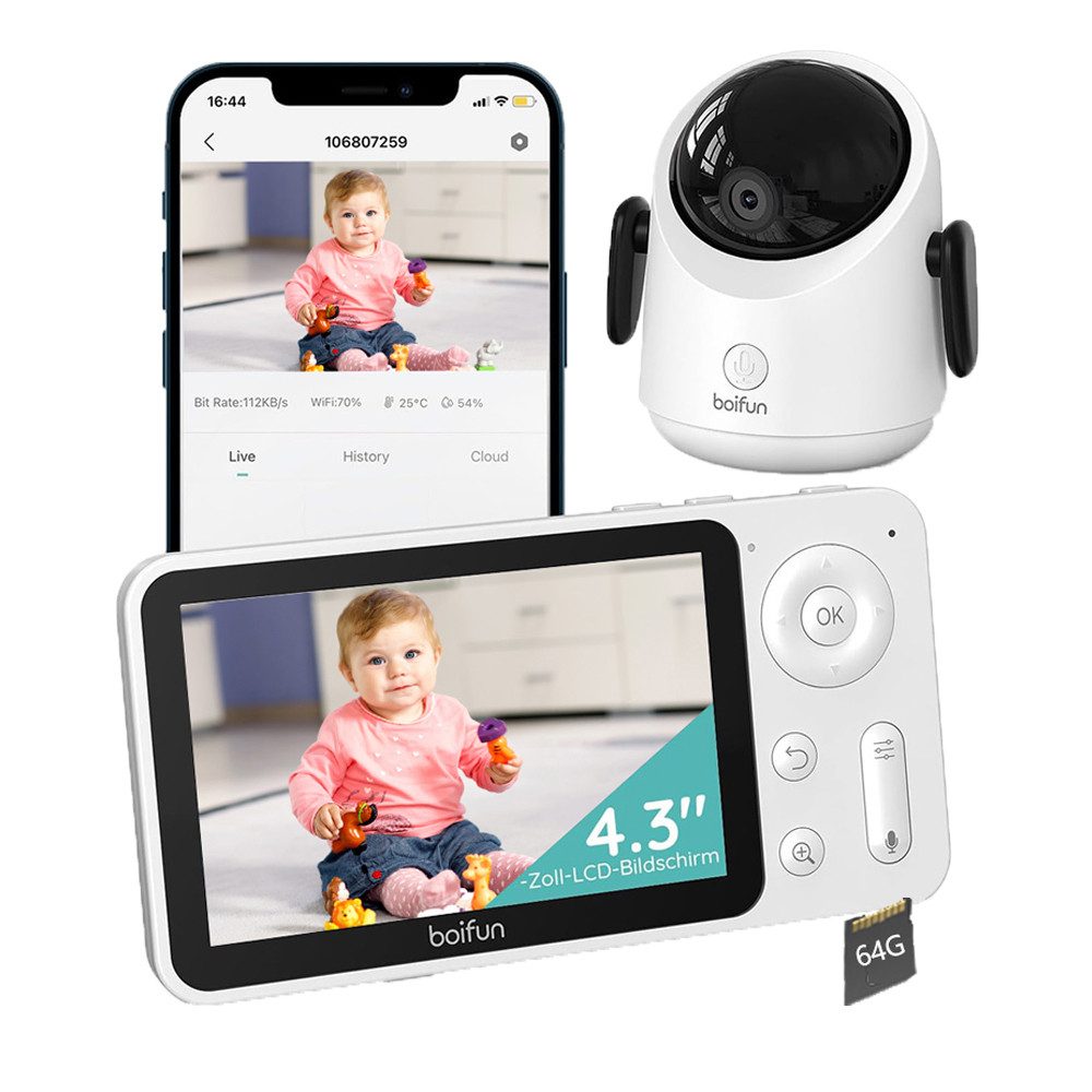Babyphone WLAN Babyphone mit Kamera 4,3 Zoll Video Babyfon mit App mit TF Karte