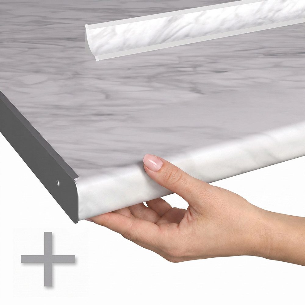 Vicco Küchenzeile Fame-Line, Dunkelblau Hochglanz/Weiß, 280 cm, AP Marmor