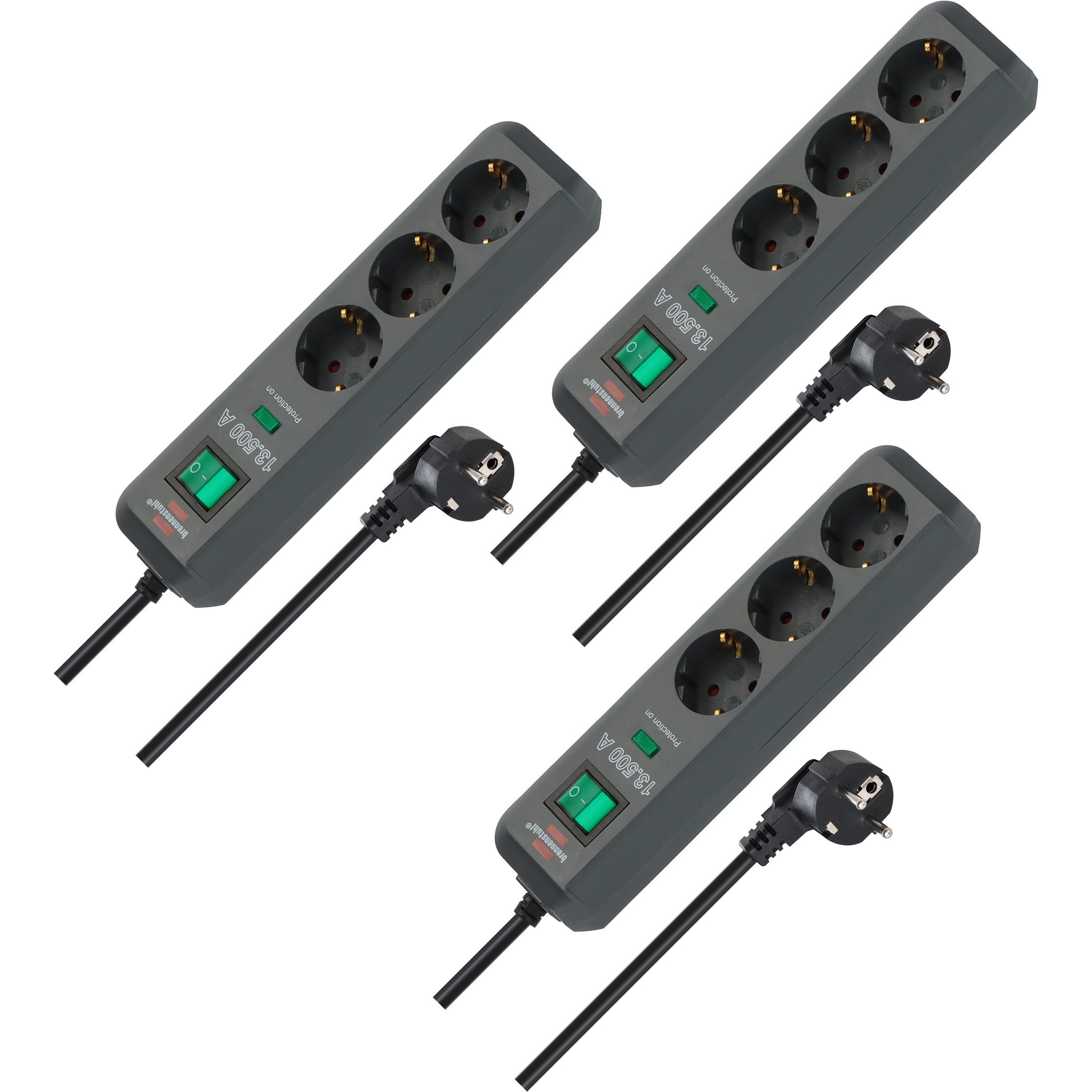 Brennenstuhl 3er Set Eco-Line Steckdosenleiste mit Überspannungsschutz, 1,5m Kabel Steckdosenleiste (Kabellänge 1.5 m)
