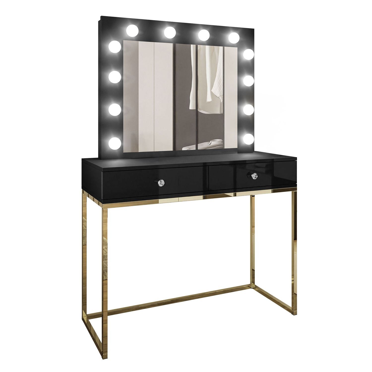 Lookway Schminktisch BLANCO GOLD CHROM mit Spiegel und Beleuchtung