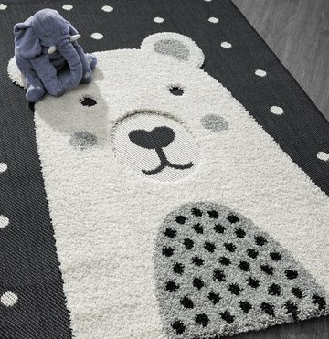 Teppich Lou 54039 Weicher Kuscheliger Kinderteppich, Weicher Kuschel-Flor, Pflegeleicht, Farbecht, 3D Optik, Bären Motiv,Creme-Schwarz, 120 x 170 cm, the carpet, Rechteck