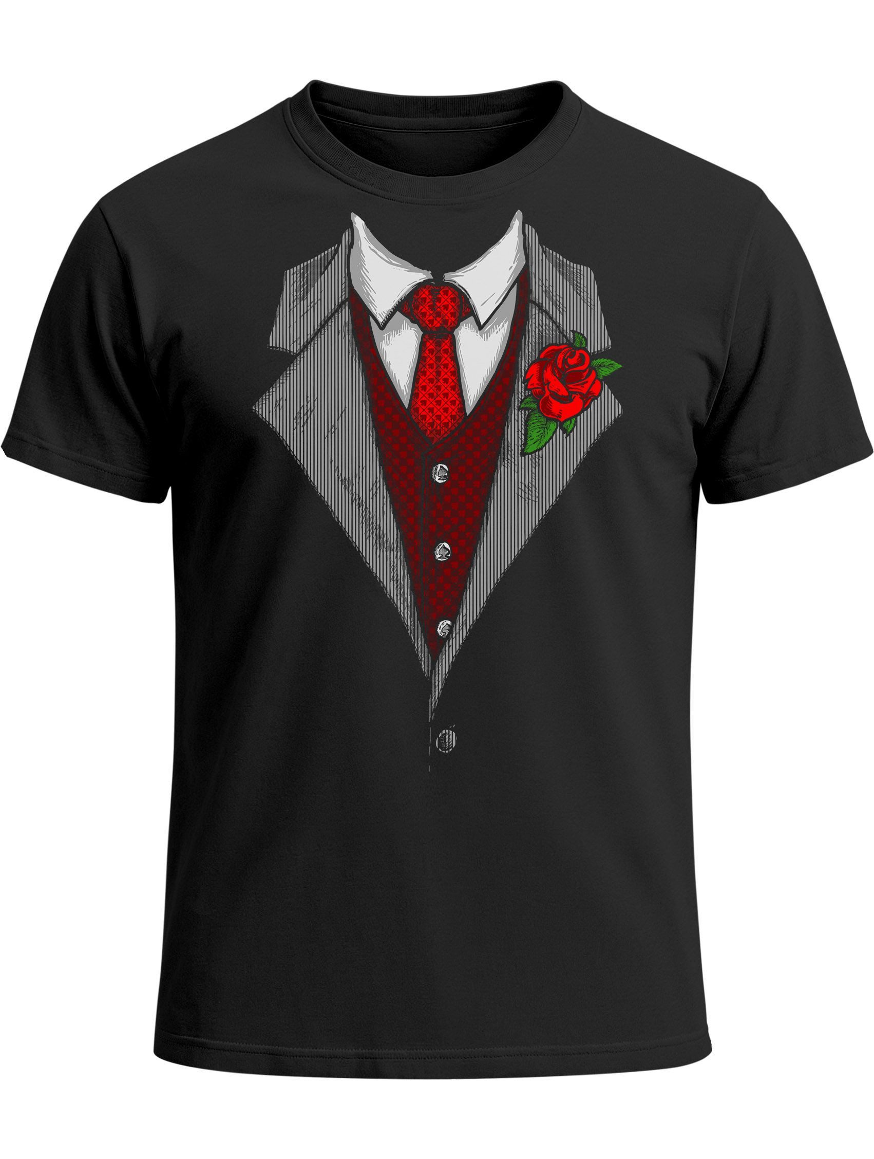 MoonWorks Print-Shirt Herren T-Shirt Anzug Schlips Krawatte Aufdruck Kostümidee Fasching mit Print