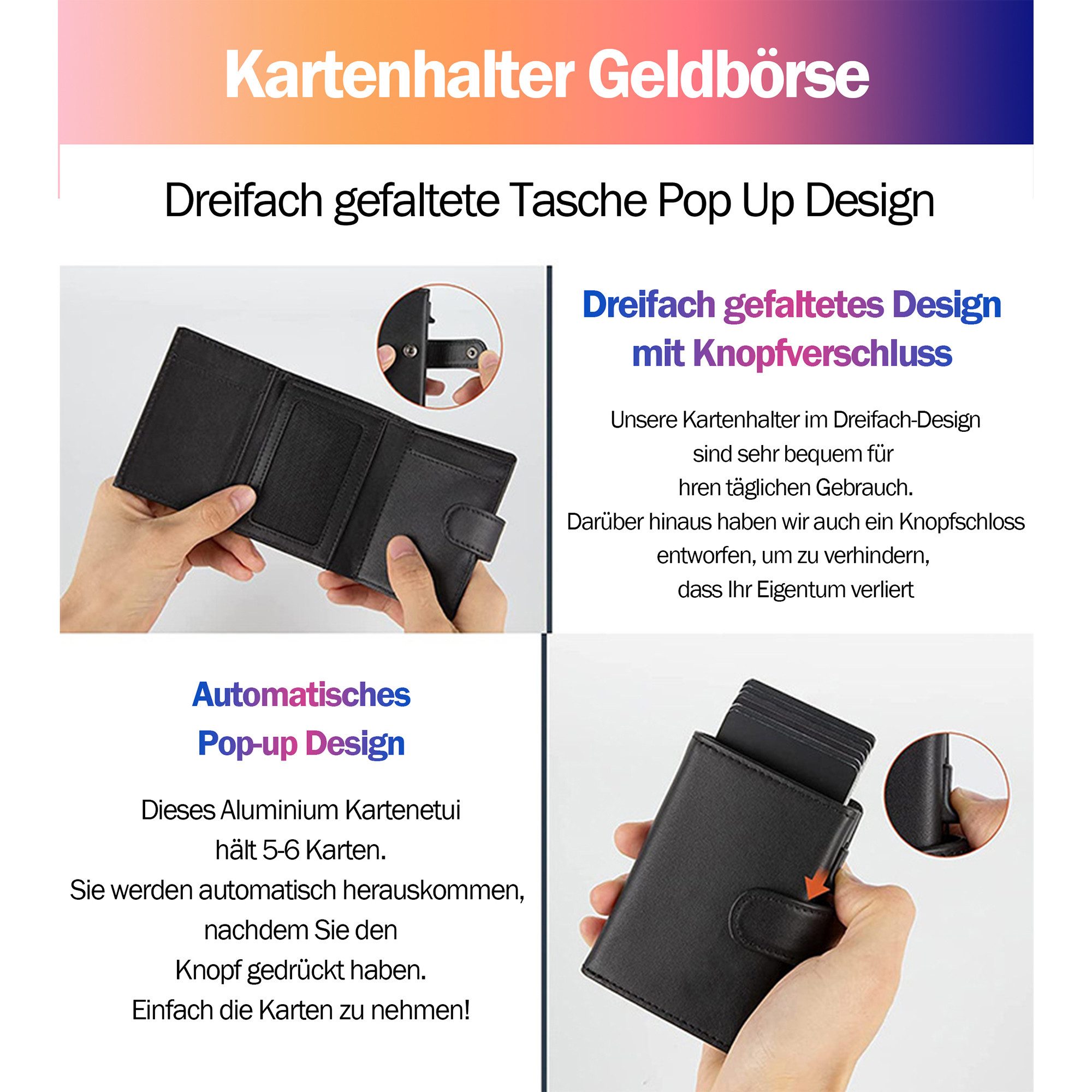 ibettertec Geldbörse Slim Wallet mit Münzfach,Herren Geldbörse,Card Holder Wallet (Mini Geldbörse Herren&Damen klein,Weihnachtsgeschenk, Kreditkartenetui Portem – Bild 4 von 5