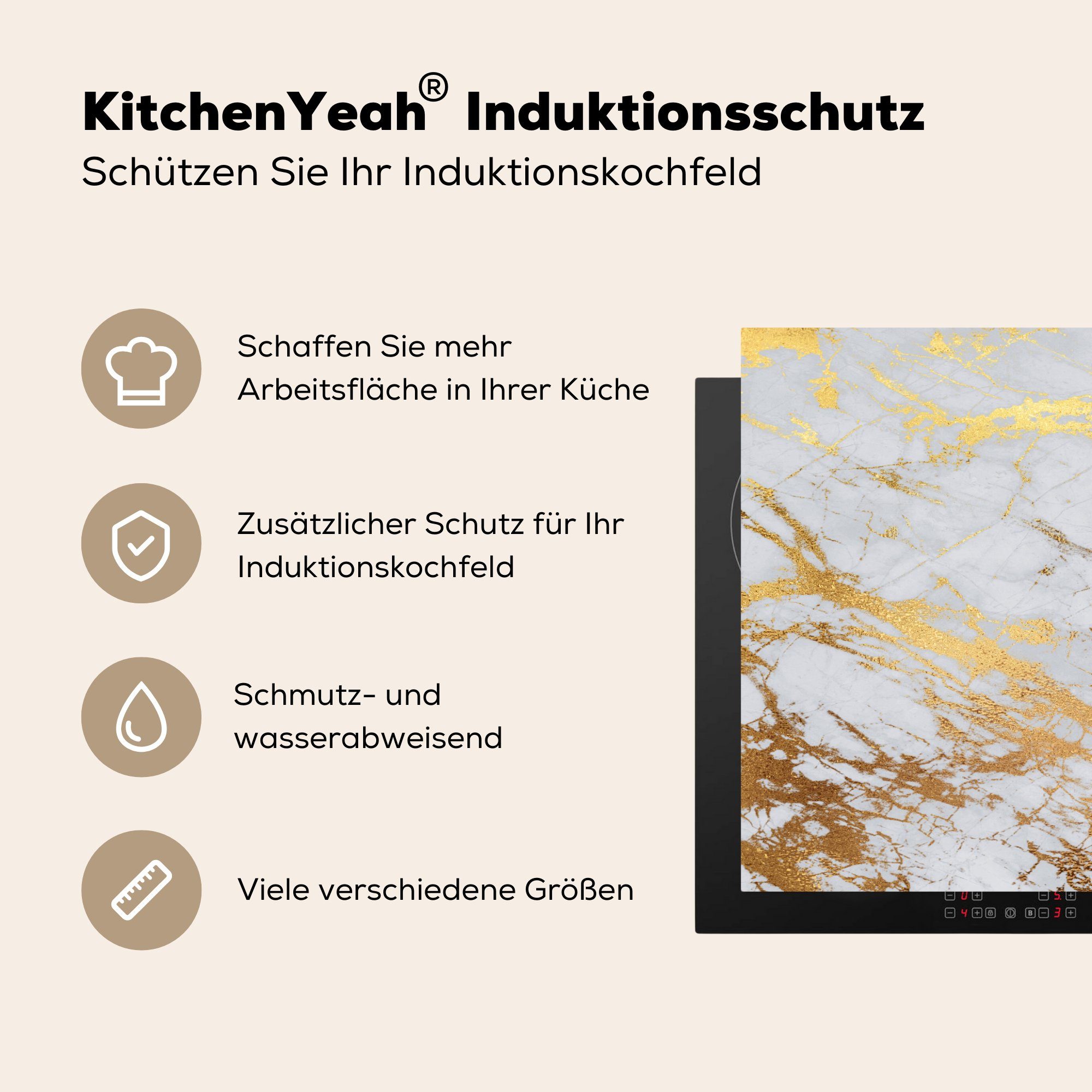 Muster Marmor (1 78x78 Gold, Vinyl, Ceranfeldabdeckung, - tlg), Arbeitsplatte - küche MuchoWow Herdblende-/Abdeckplatte cm, für