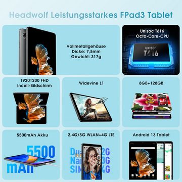 Ulife Headwolf, Fpad3, 8GB RAM(4+4GB erweiterbar), 128GB ROM Tablet (8,4", Android 13, 2G, 3G, 4G, Vollmetallgehäuse, 0,75 mm dick, 8MP+13MP)