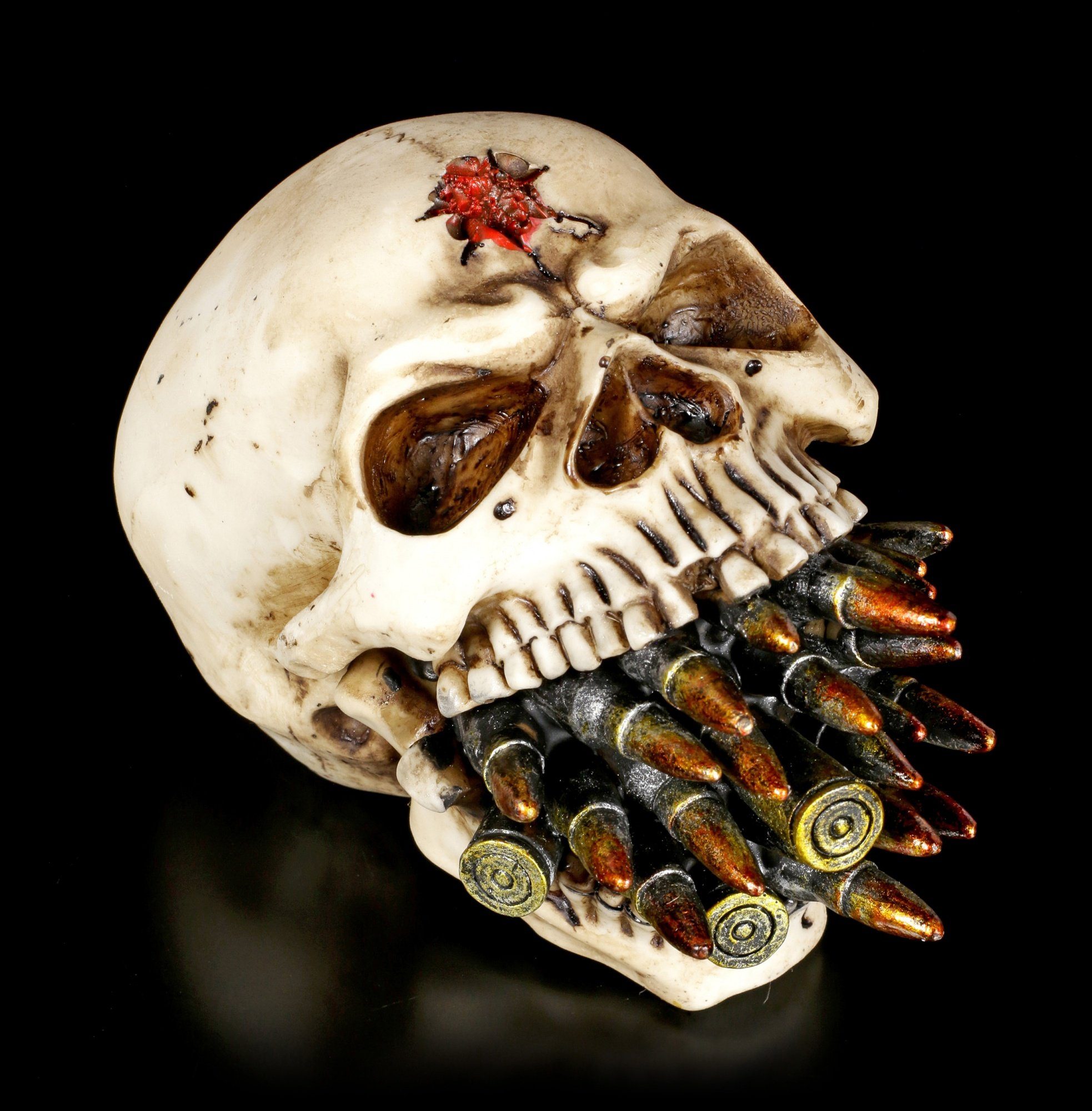 Figuren Shop GmbH Dekofigur Totenkopf - Bite the Bullet - Gothicdeko Totenschädel Fantasy