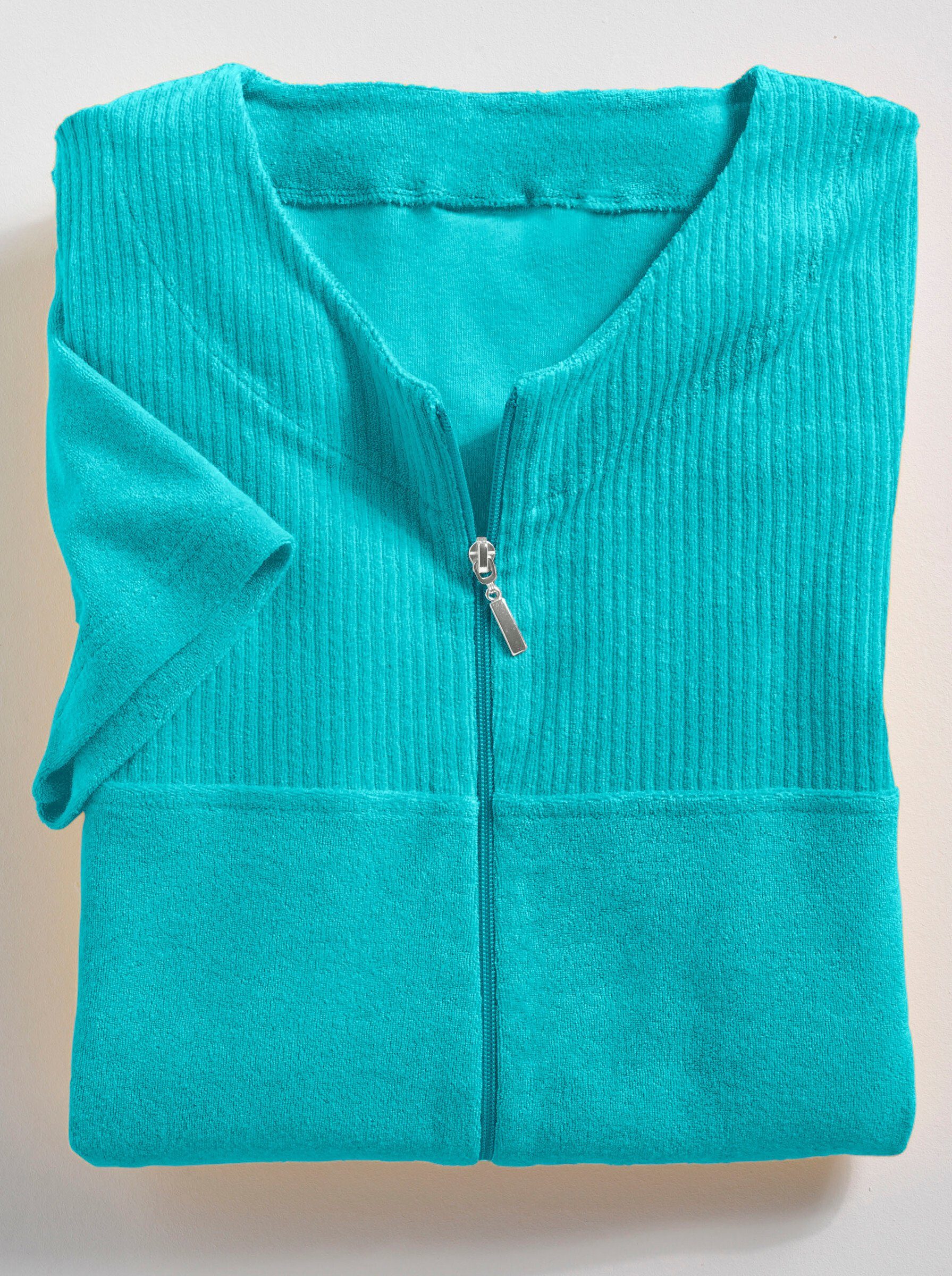 Wewo fashion Damenbademantel, Länge 100 ca. smaragdgrün cm, Reißverschluss Baumwolle