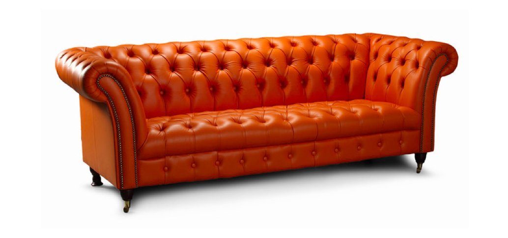 JVmoebel Chesterfield-Sofa Designer Sofa 3 Sitzer Chesterfield Couch Polster Sofa Orange Sofort, Made in Europe