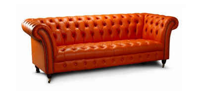 JVmoebel Chesterfield-Sofa Designer Sofa 3 Sitzer Chesterfield Couch Polster Sofa Orange Sofort, Made in Europe