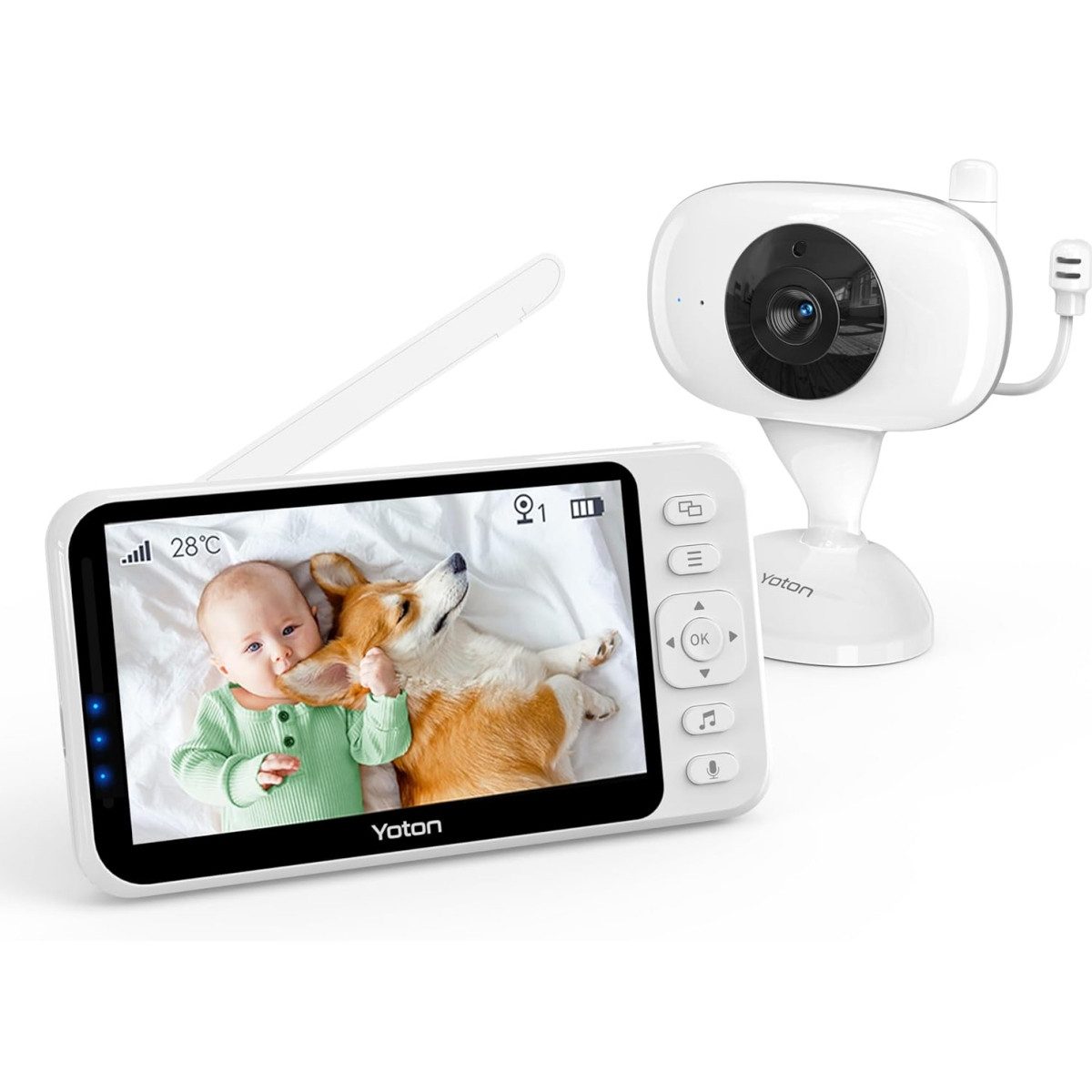 YOTON Video-Babyphone Babyphone mit Kamera, 4,3-Zoll-LCD, 1500mAh set, Nachtsicht, Zwei-Wege-Audio, Temperaturanzeige mehr