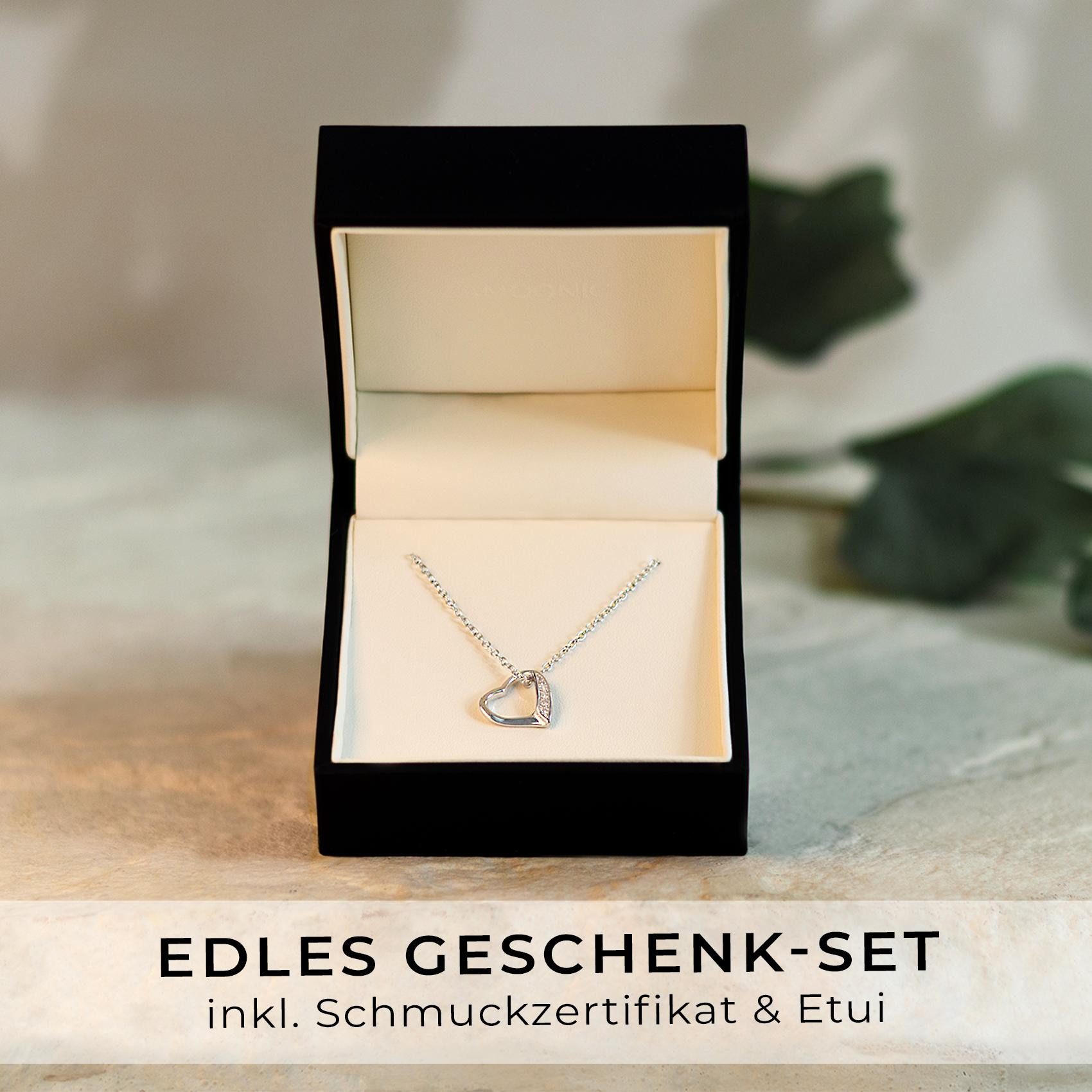 Amoonic Herzkette Halskette Damen Silber 925 Frauen Kette mit Zirkonia Herzanhänger (individuell anpassbare Halskettenlänge), Echte Herz Silberkette Geschenk Freundin + Gravur Ich liebe dich