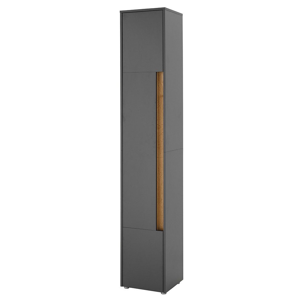 Lomadox Hochschrank CRISP-61 Anthrazit mit Eiche Nb., 1 Tür, 34cm breit