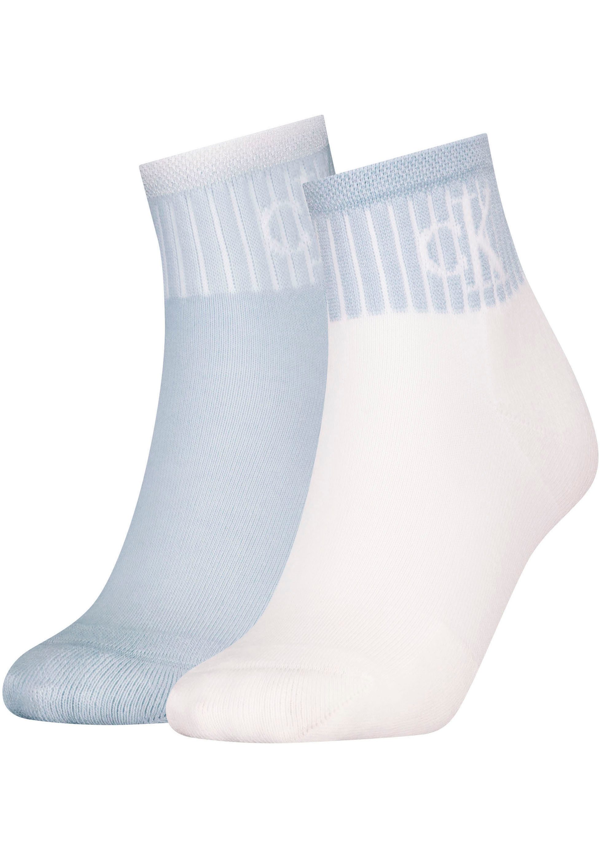 Calvin Klein Jeans Socken CKJ WOMEN QUARTER 2P GLOSSY RIB (2-Paar) mit dezentem Logo-Design