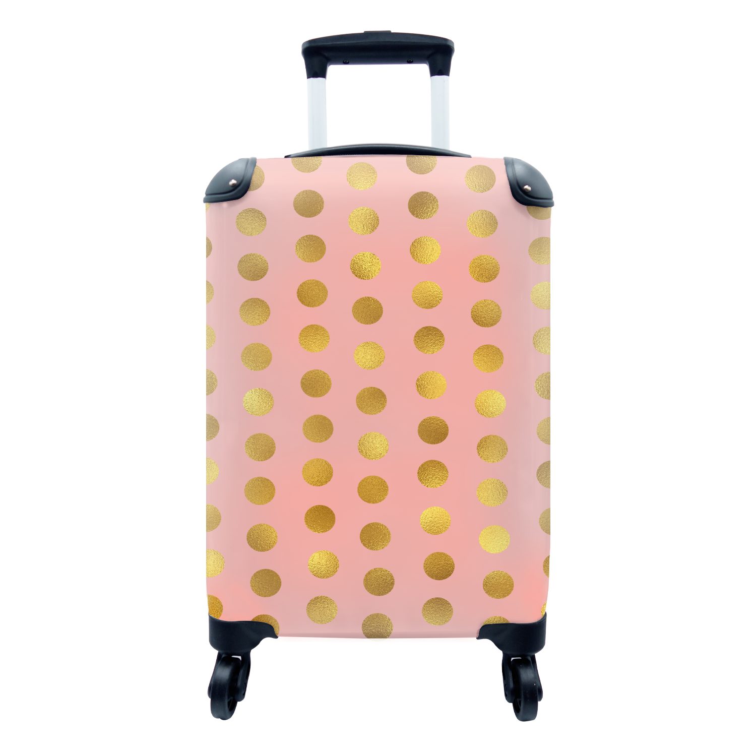 MuchoWow Handgepäckkoffer Muster - Rosa - Gold - Polka dots, 4 Rollen, Reisetasche mit rollen, Handgepäck für Ferien, Trolley, Reisekoffer