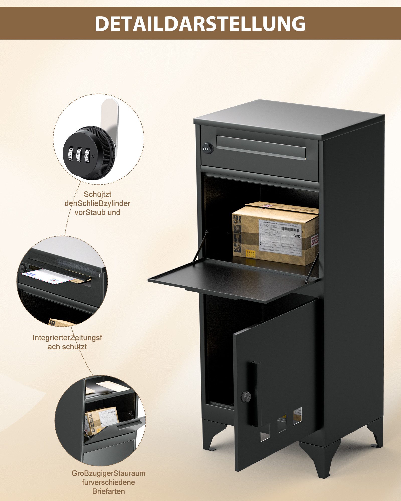 Jumpeak Paketbox Groß XXL,Paketbriefkasten, Postbox Anthrazitgrau Mit Namensgravur, Multifunktional,Standbriefkasten Modern