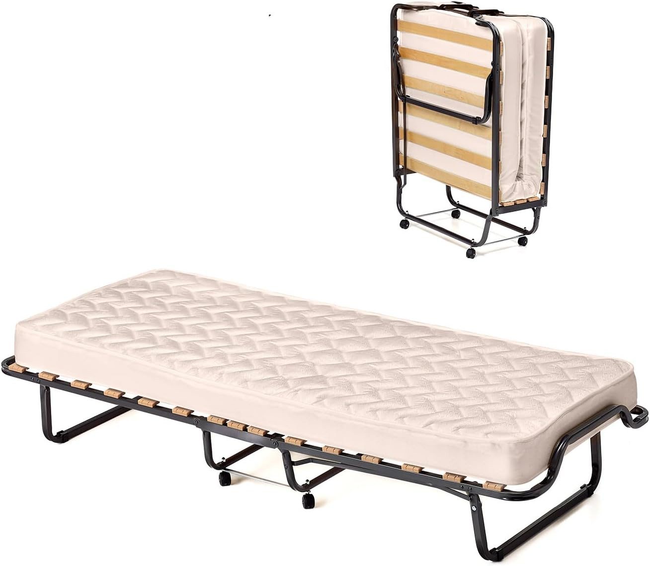 COSTWAY Gästebett 80x200cm Klappbar, mit Matratze aus Memory Schaum, Rollen