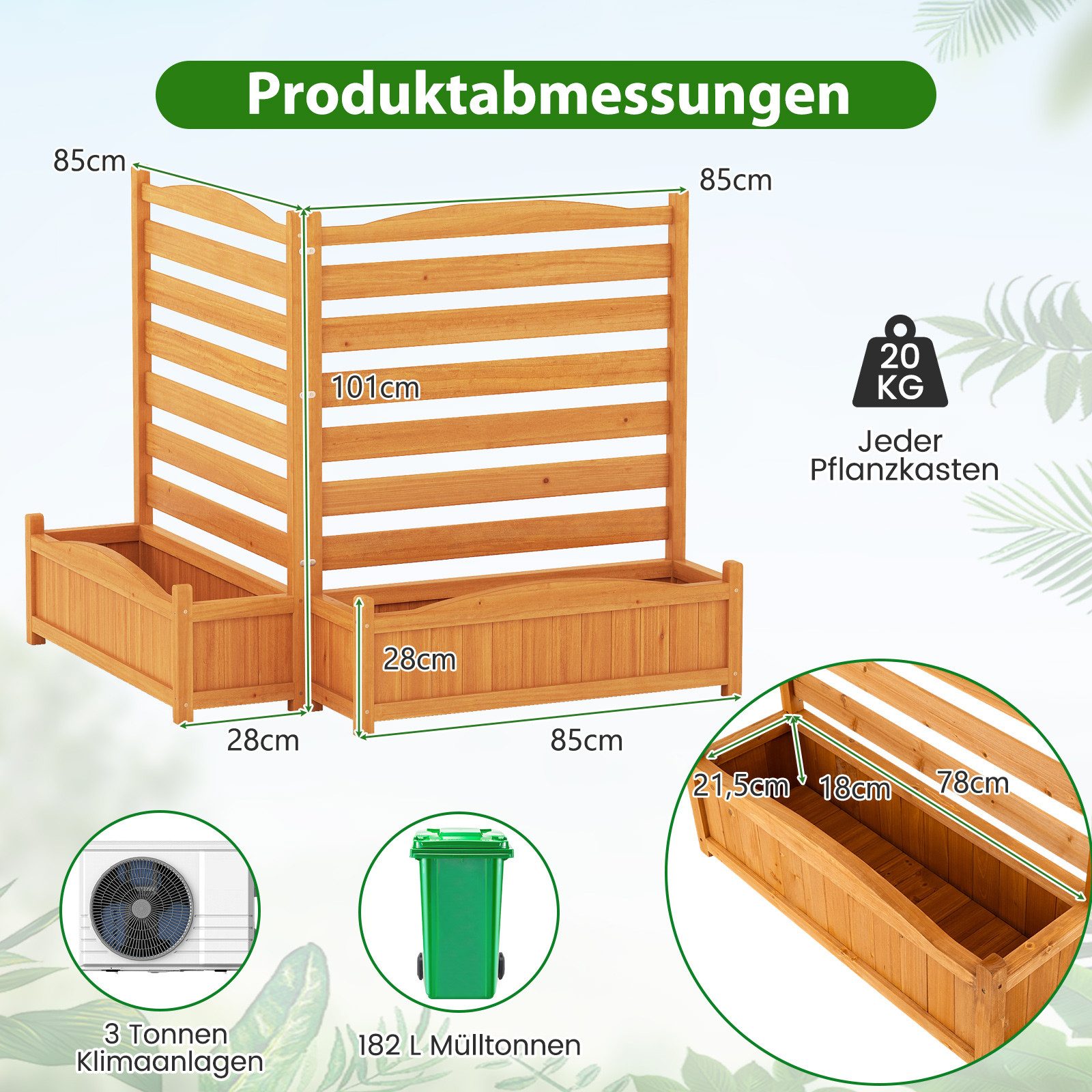 COSTWAY Blumenkasten (2 St), Hochbeet mit Spalier, Sichtschutz für Klimaanlagen & Mülleimer