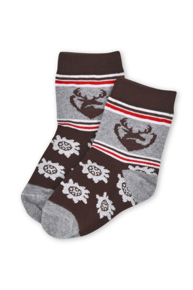 BONDI Trachtenkleid Trachten Baby Socken - HIRSCHL - grau/braun