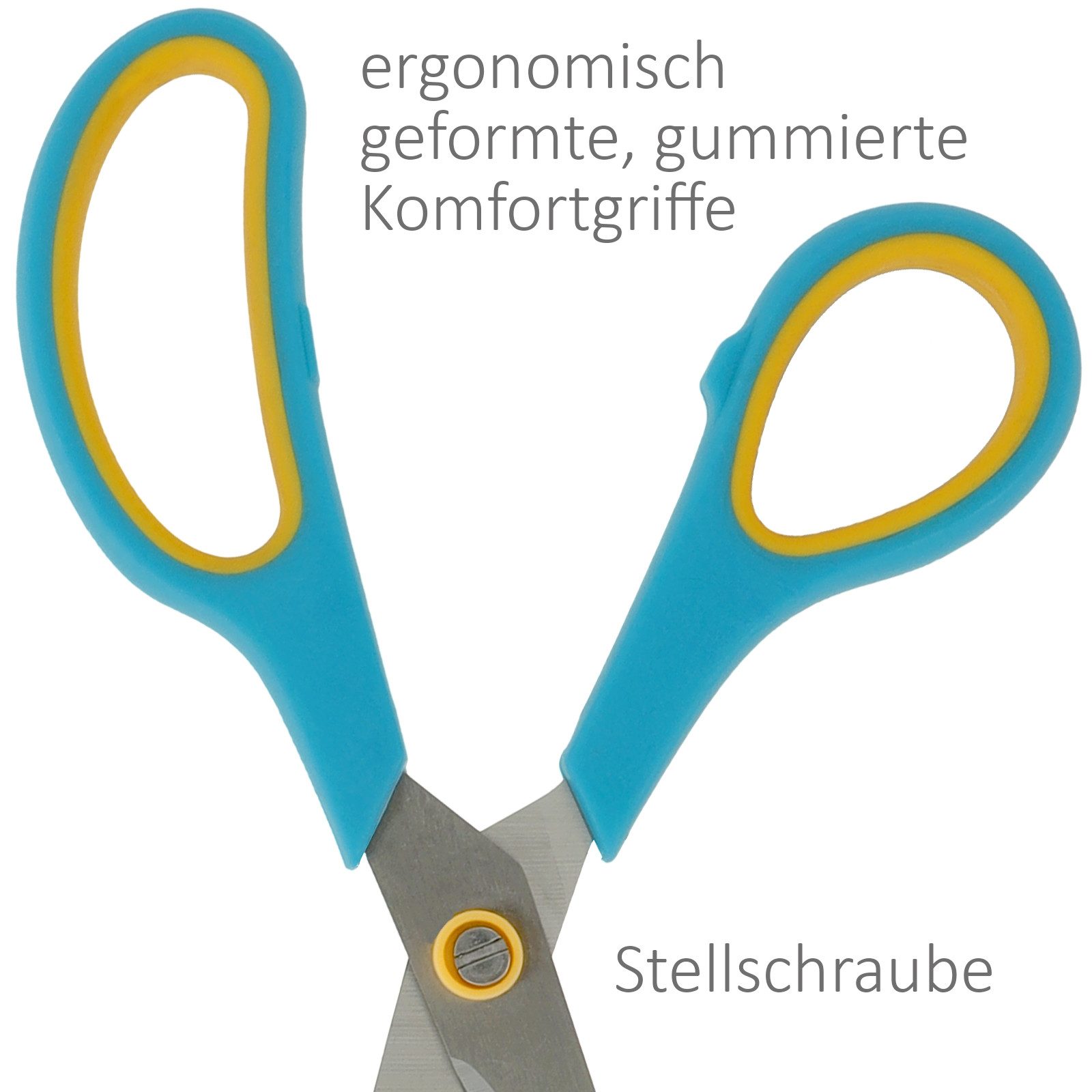 WESTCOTT Scheren-Set Easy Grip Scheren 3 Stück Türkis, Universalscheren mit Komfort-Griff, (Vorteilspack, 3-tlg), Extrascharfe & langlebige Edelstahlklinge – Bild 5 von 5