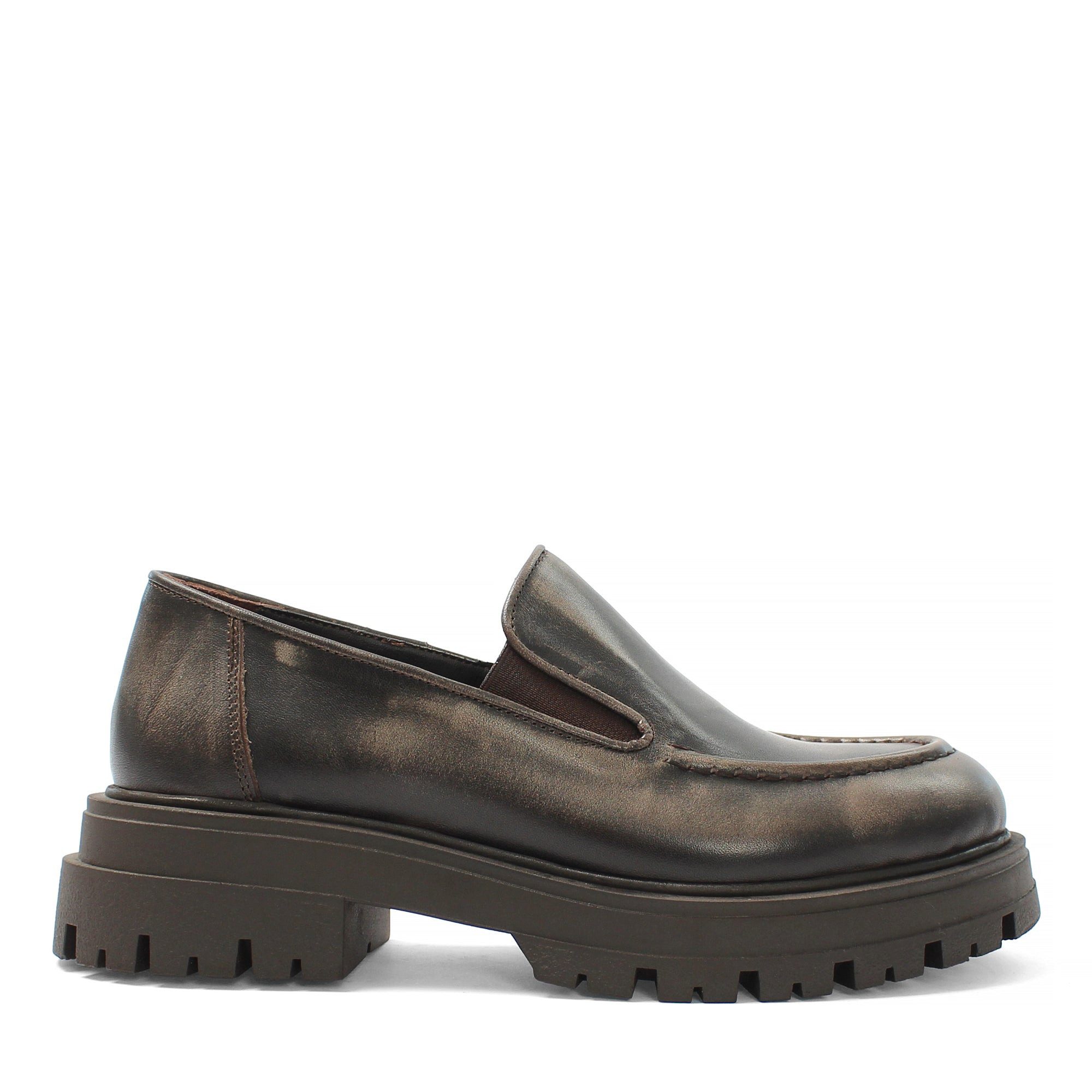 Celal Gültekin Plateau Blockabsatz Profilsohle Slipper Damen Loafer Glattleder, Echtleder-Futter & Decksohle, Anthrazit