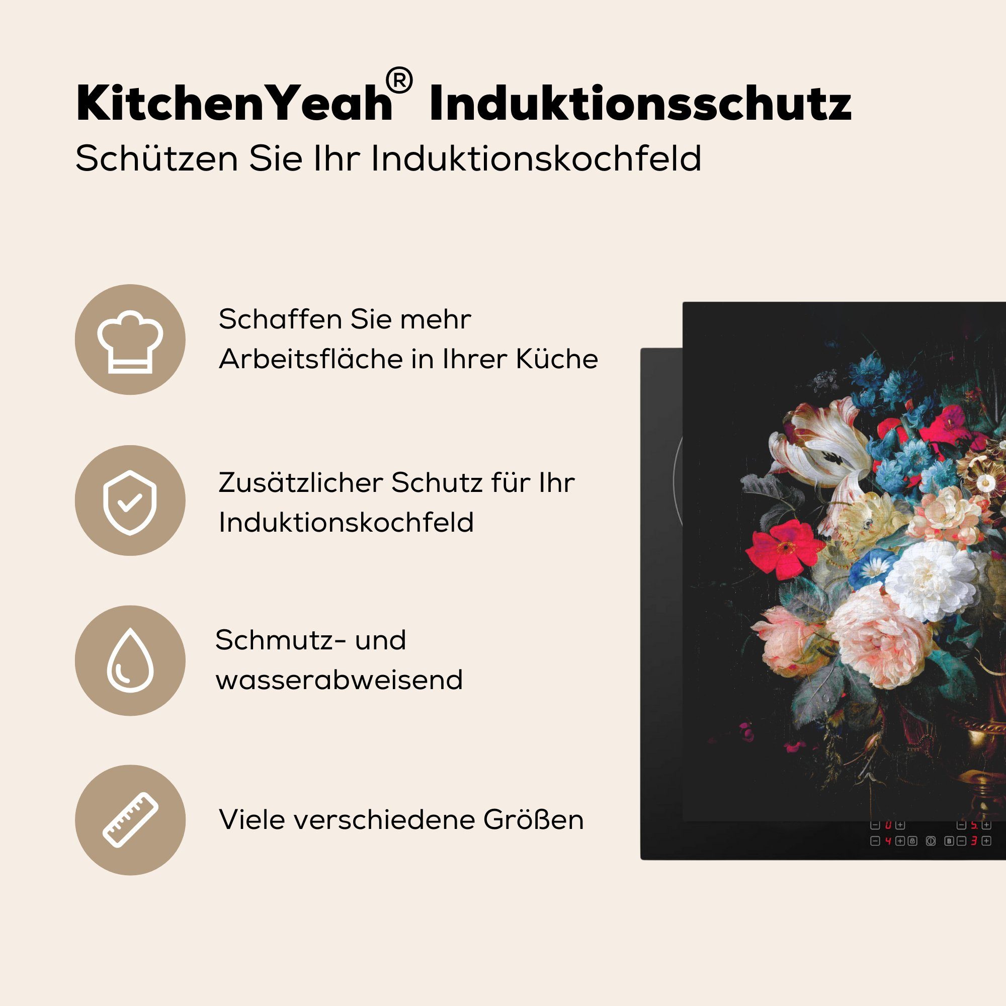 küche Ceranfeldabdeckung, MuchoWow tlg), - Blumenstrauß Vinyl, (1 Arbeitsplatte Herdblende-/Abdeckplatte Regenbogen, Blumen - cm, für 78x78