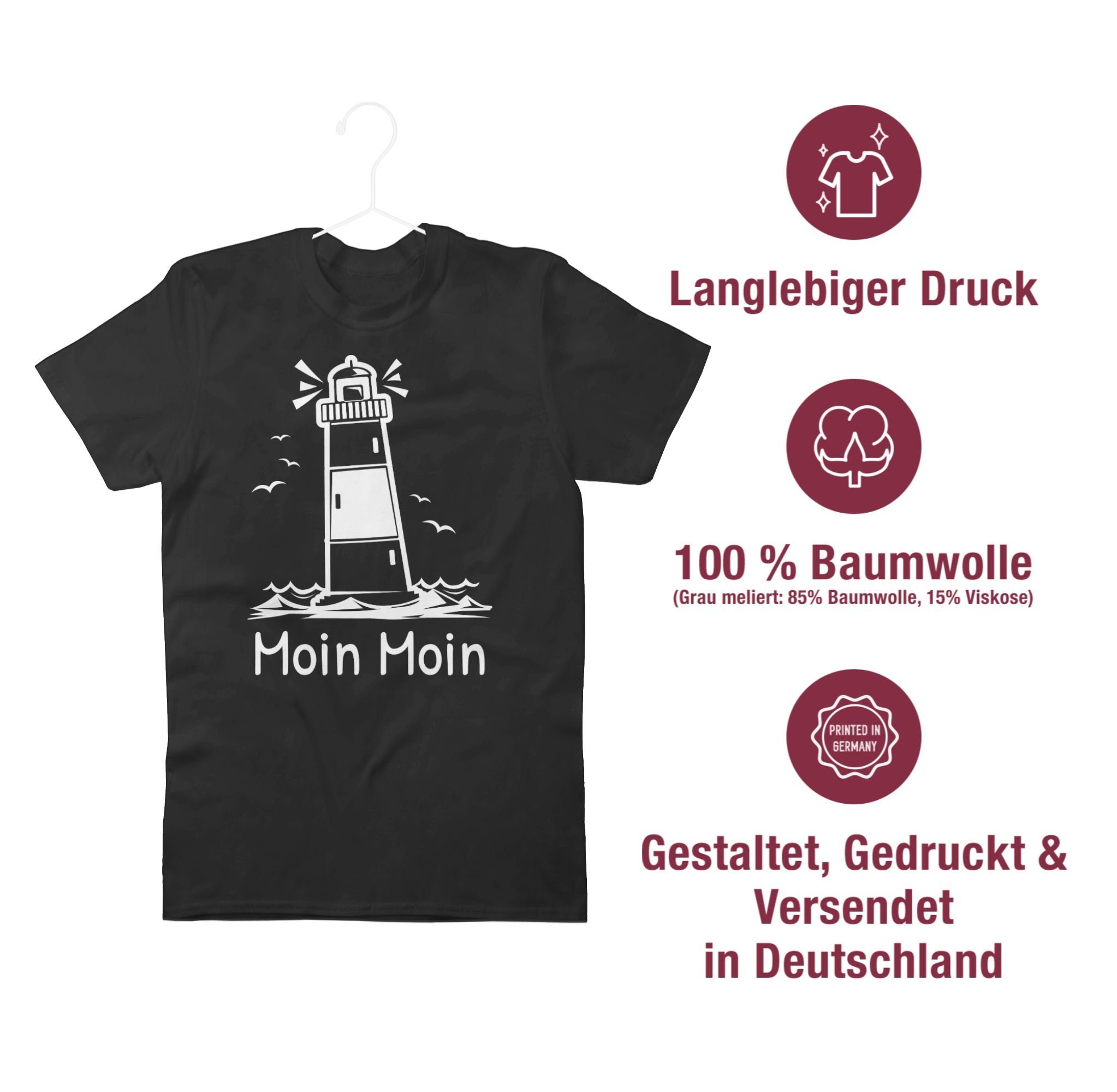 Schwarz Sprüche Moin Moin Shirtracer T-Shirt - Statement Leuchtturm 01