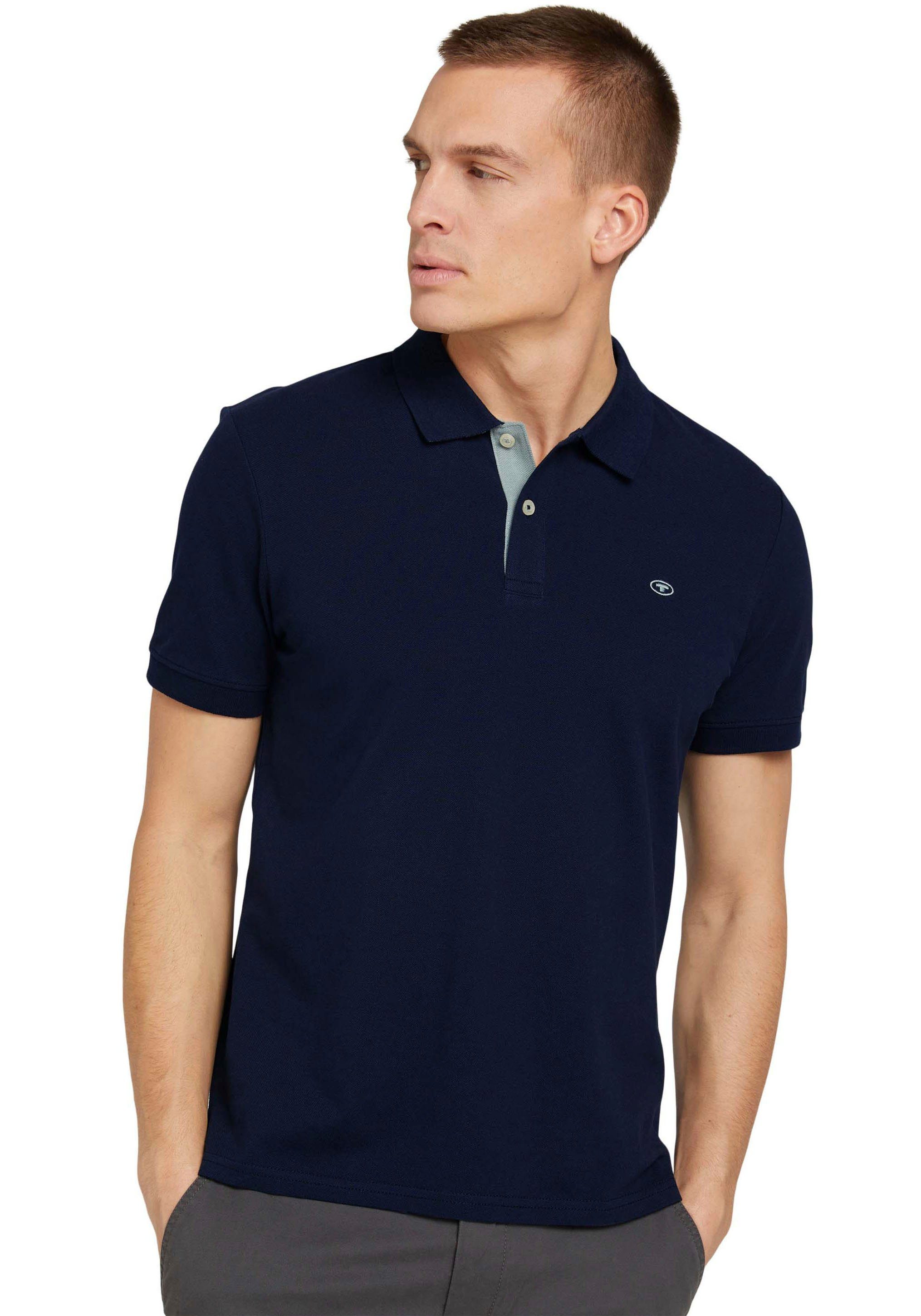 TOM TAILOR Poloshirt mit kontrastfarbener Knopfleiste und kleinem Logo navy