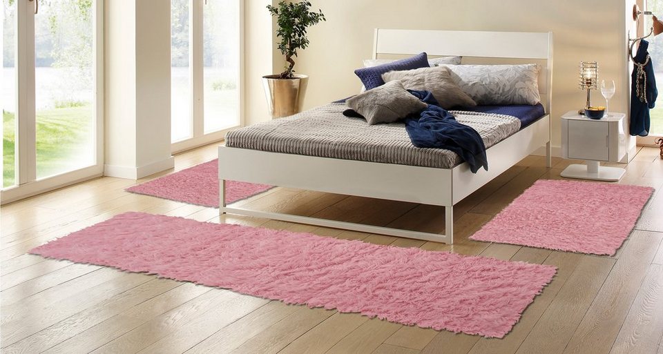Bettumrandung Flokati 1500 g Böing Carpet, Höhe 60 mm, (3-tlg),  Bettvorleger, Läufer-Set, Uni-Farben, reine Wolle, handgewebt