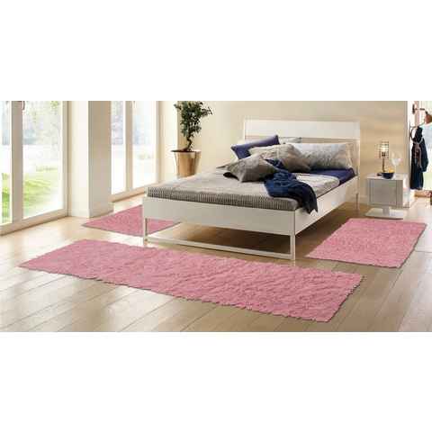 Bettumrandung Flokati 1500 g Böing Carpet, Höhe 60 mm, (3-tlg), Bettvorleger, Läufer-Set, Uni-Farben, reine Wolle, handgewebt