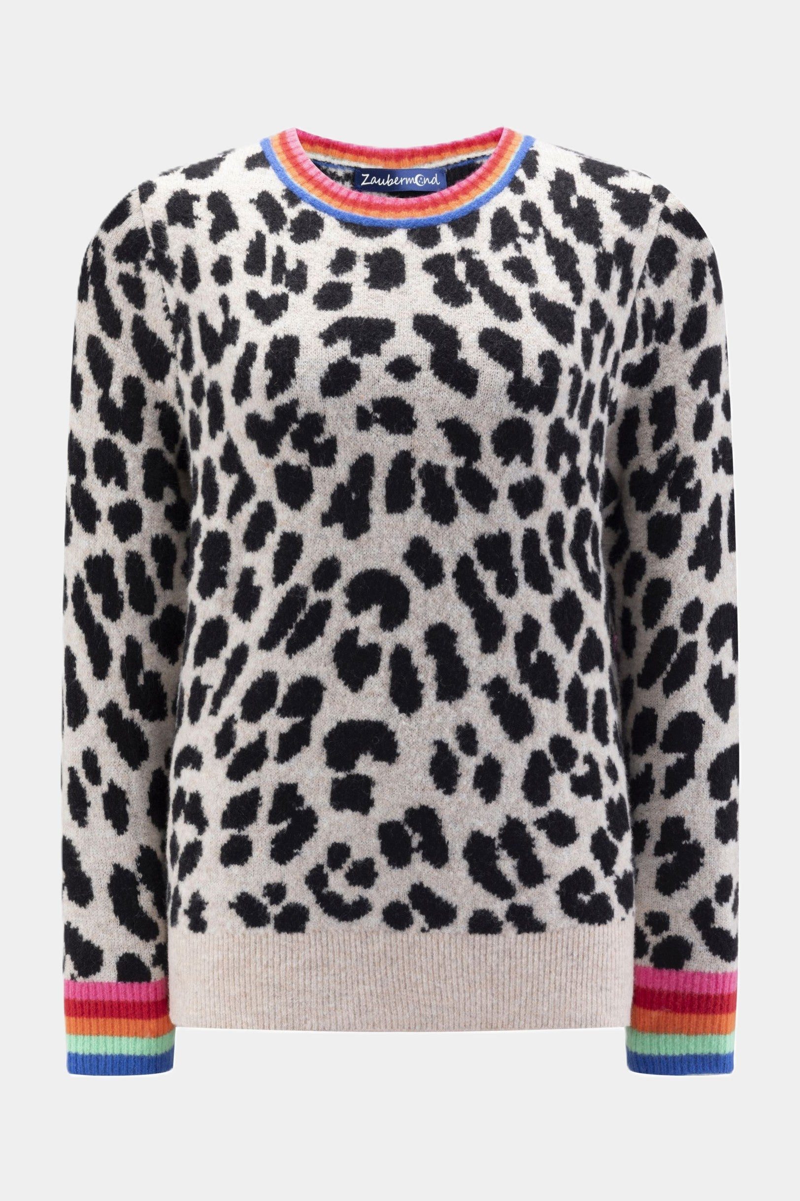 Zaubermond Strickpullover Zaubermond Strickpullover Leo-Muster mit Regenbogenbündchen - BEIGE