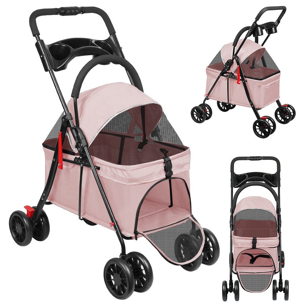 JEOBEST Hundebuggy Tragbarer Faltbar Hund Kinderwagen, Haustier Transportwagen, (360° Verschleißfeste Gummiräder, Netzfenstern)für Kleine Hunde & Katz