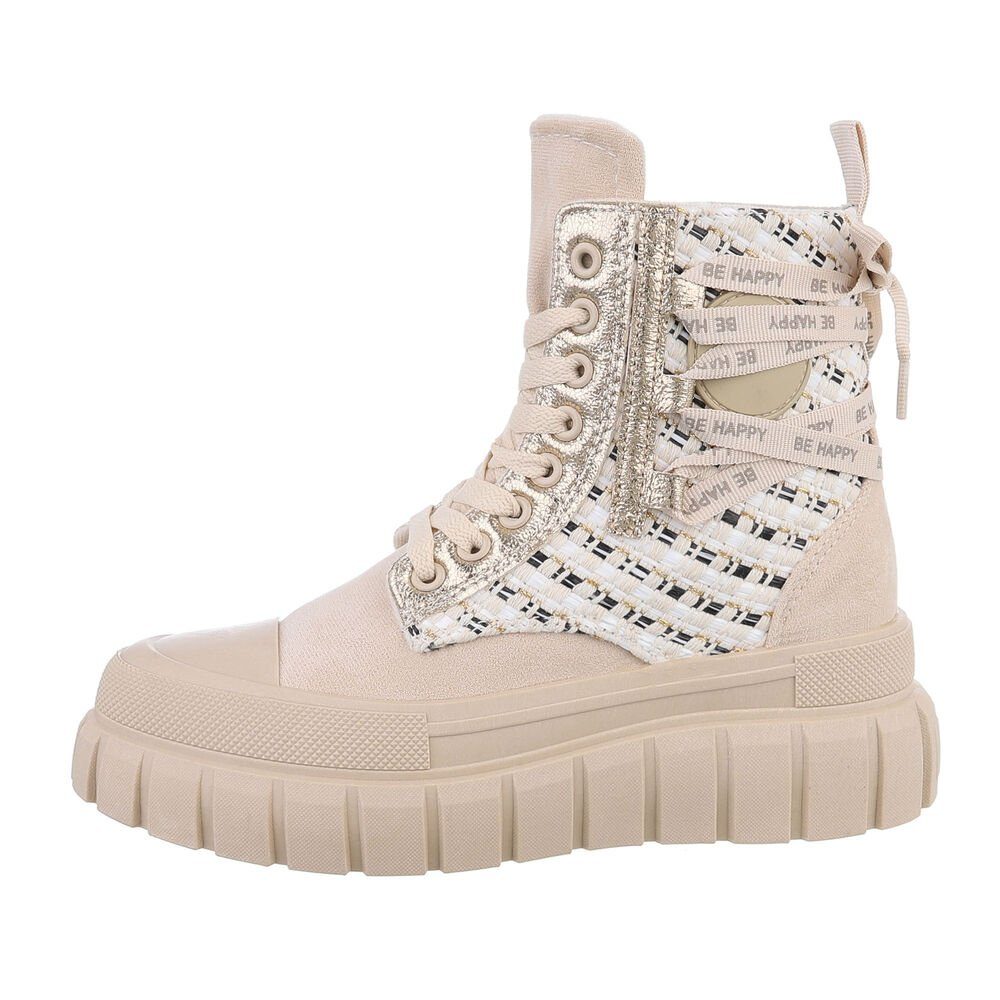 Ital-Design Damen High-Top Freizeit Sneakerboots Keilabsatz/Wedge Sneakers High in Beige