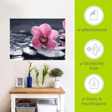 Artland Wandbild Stillleben mit Kiesel und einer Orchidee, Blumen (1 St), als Alubild, Outdoorbild, Leinwandbild, Poster, Wandaufkleber