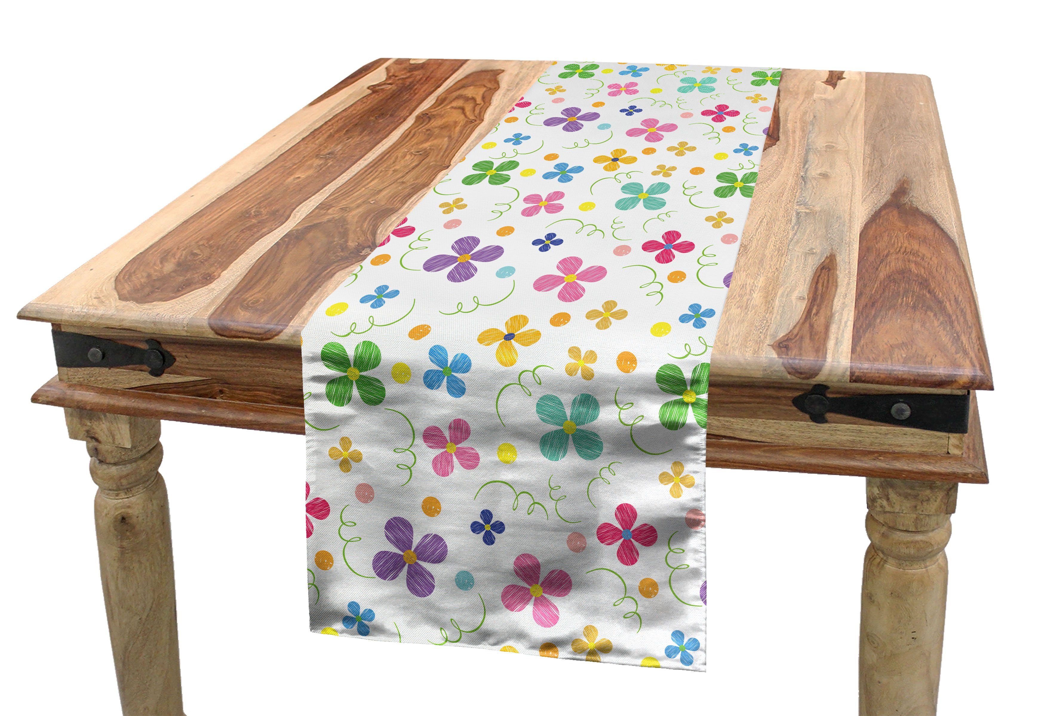 Frühlings-Gänseblümchen-Punkt-Skizze Dekorativer Tischläufer, Rechteckiger Tischläufer Esszimmer Abakuhaus Küche Blume
