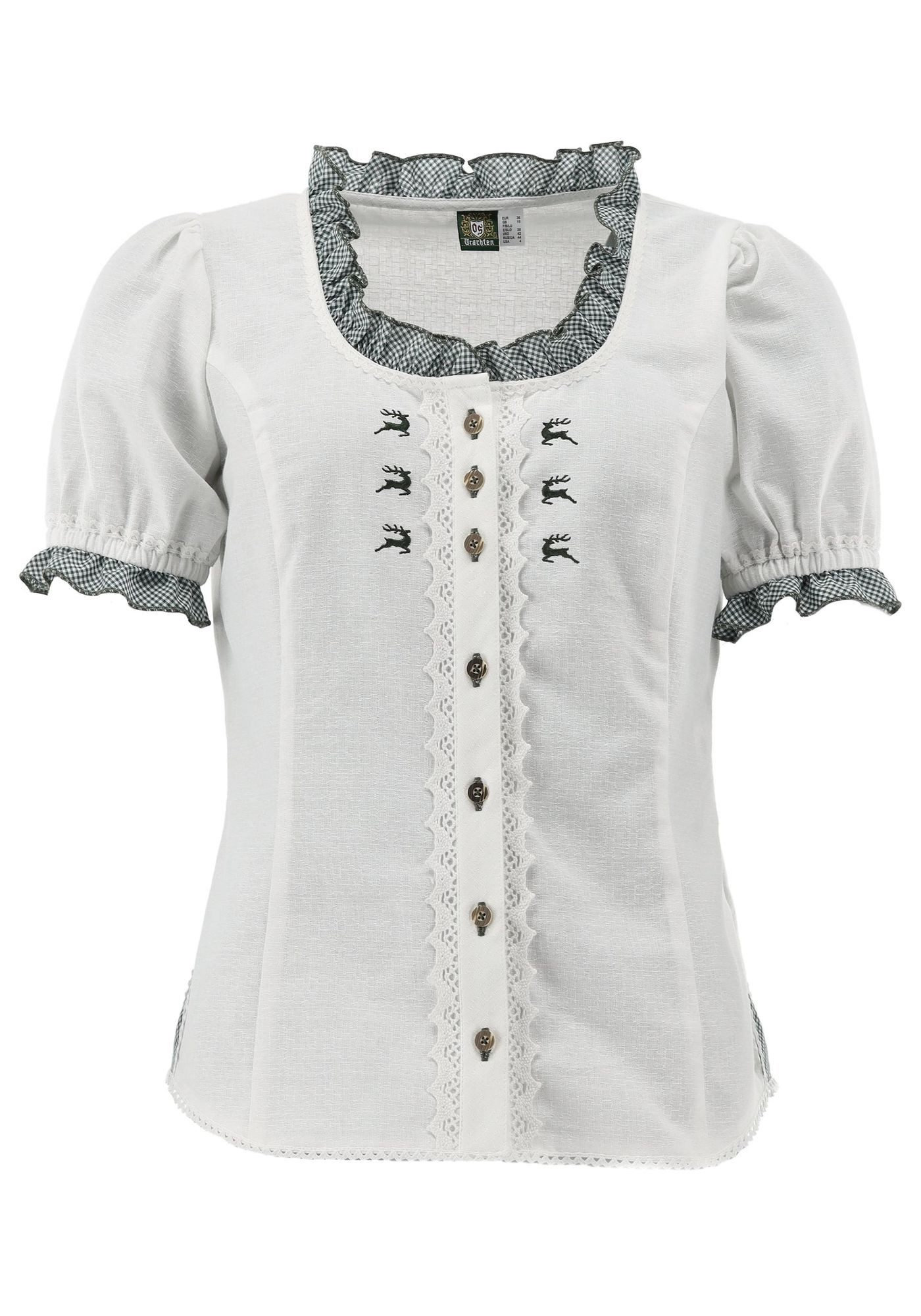 OS Trachten Trachtenbluse Fluspi Kurzarmbluse mit Rundhalsausschnitt in Kon günstig online kaufen