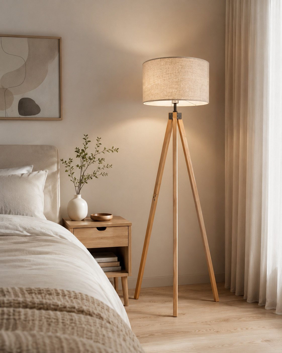 OYLCDI Stehlampe wohnzimmer Leselampe Stehleuchte Stativ aus Holz, E27 LED Stehlampe, (Glühbirne nicht enthalten), für wohnzimmer Leselampe Schlafzimmer,Büro Arbeitslampe, Wohnzimmerleuchte,Skandinavischer