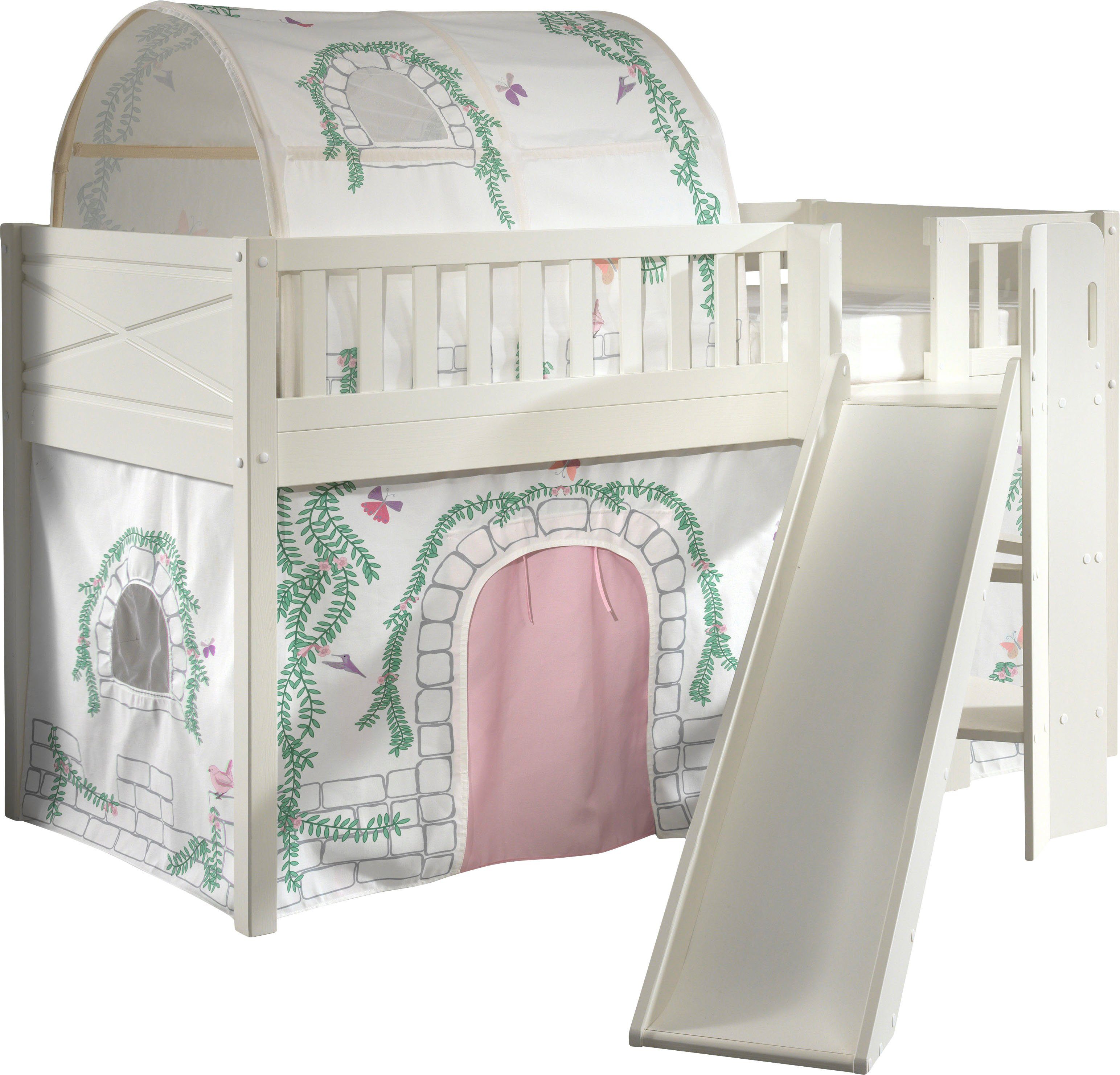 Vipack Hochbett Scott (Made in Europe) m. Rutsch-/Leiterturm, LF 90x200 cm, Vorhang, Tunnel, 4 Designs
